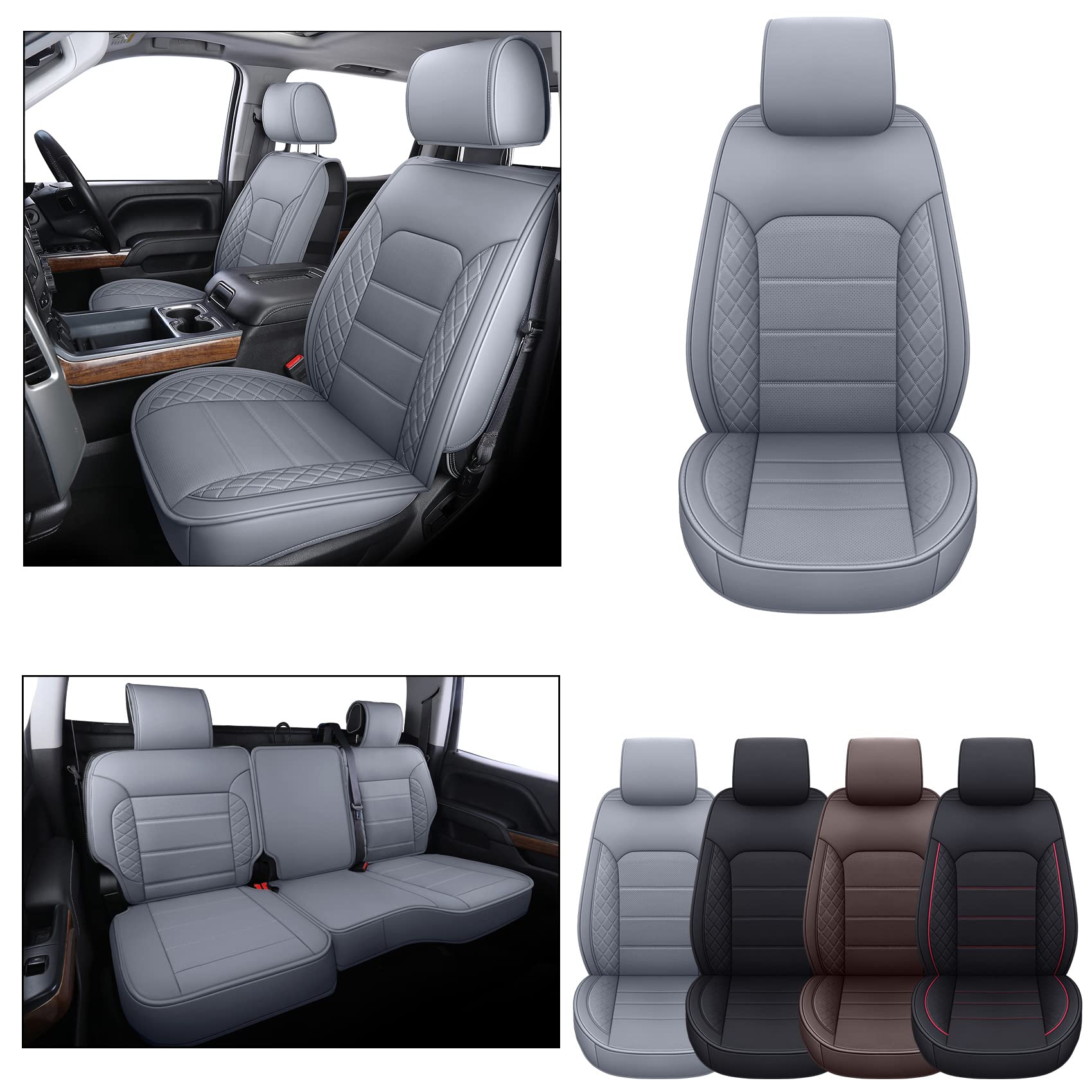 Luckyman Club Chevy Silverado/Sierra X04-S3 Seat Covers Full Set, Fit 2014-2018 1500/2015-2019 2500 Hd/3500 Hd Crew Cab With Wat