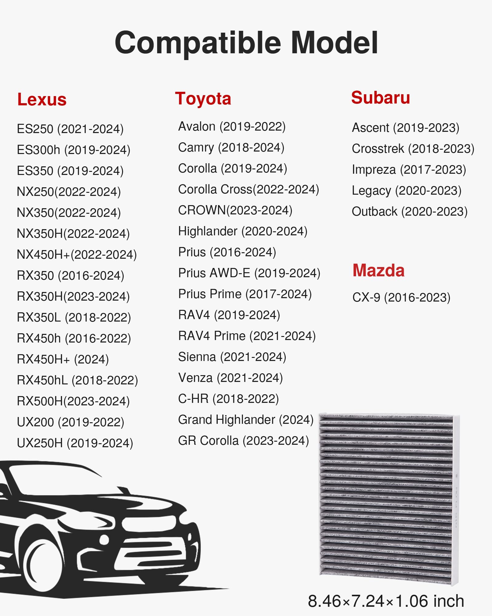 Puroma 1 Pack Cabin Air Filter With Activated Carbon, Replacement For Cp157, Cf12157, Select Lexus, Mazda, Subaru And Toyota Ava