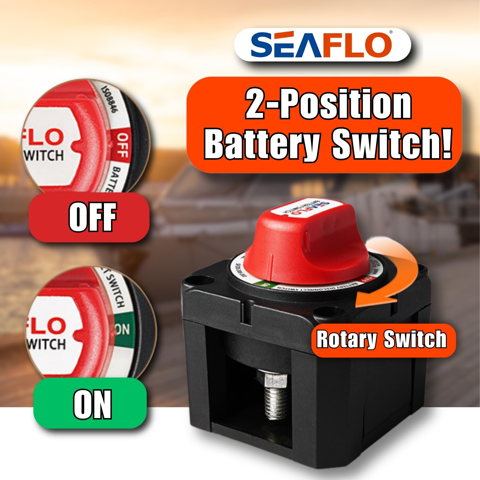 SEAFLO 12V/24V/48V Battery Disconnect Switch Isolator Switch for Marine, Boat, Car, RV, and ATV Vehicles (On/Off)