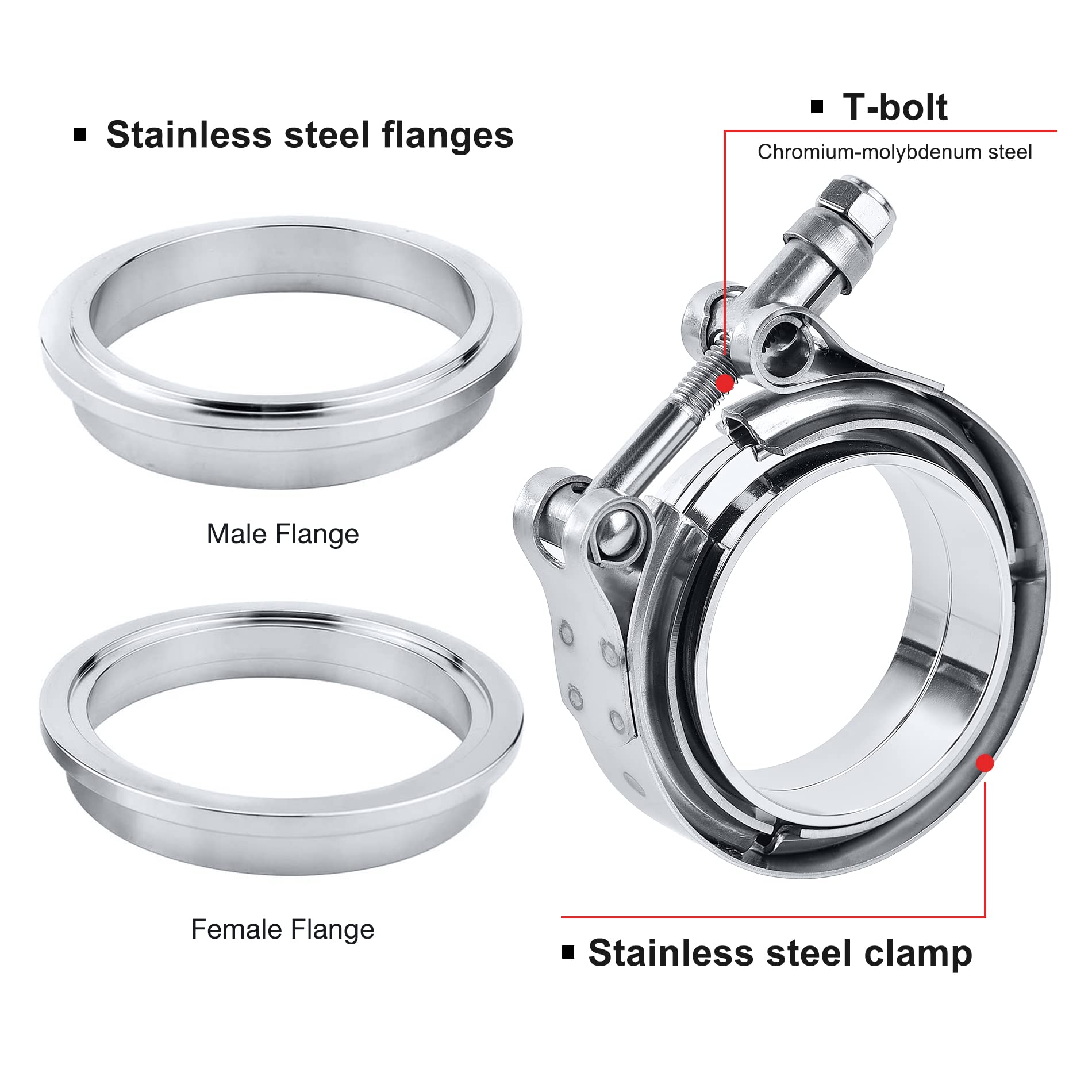 Evil Energy 3.0 Inch V Band Clamp With Flange Male Female Stainless Steel