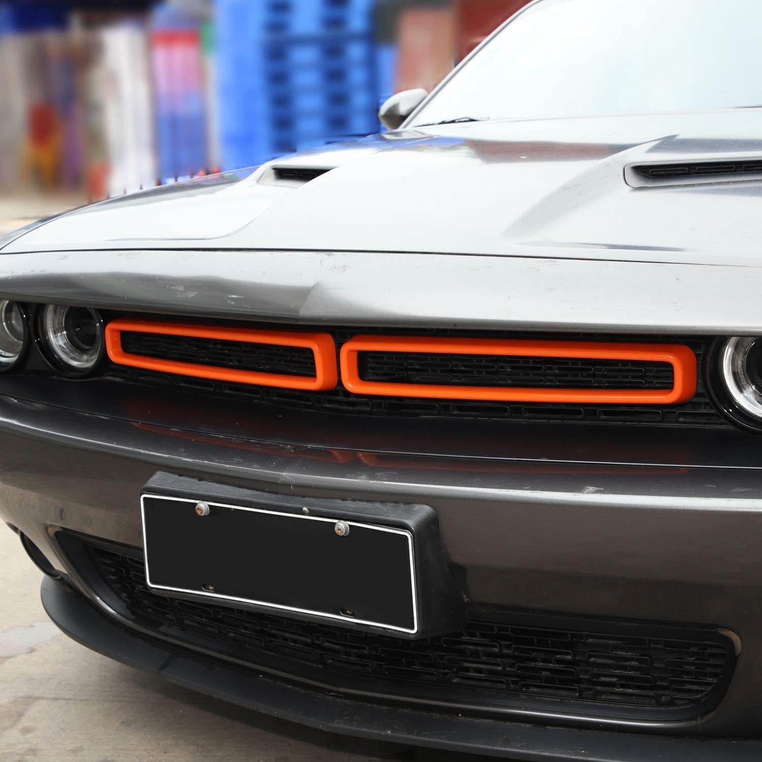 Voodonala For Challenger Front Grille Inserts For 2015-2023+ Dodge Challenger Exterior Accessories, Abs Orange 2Pcs