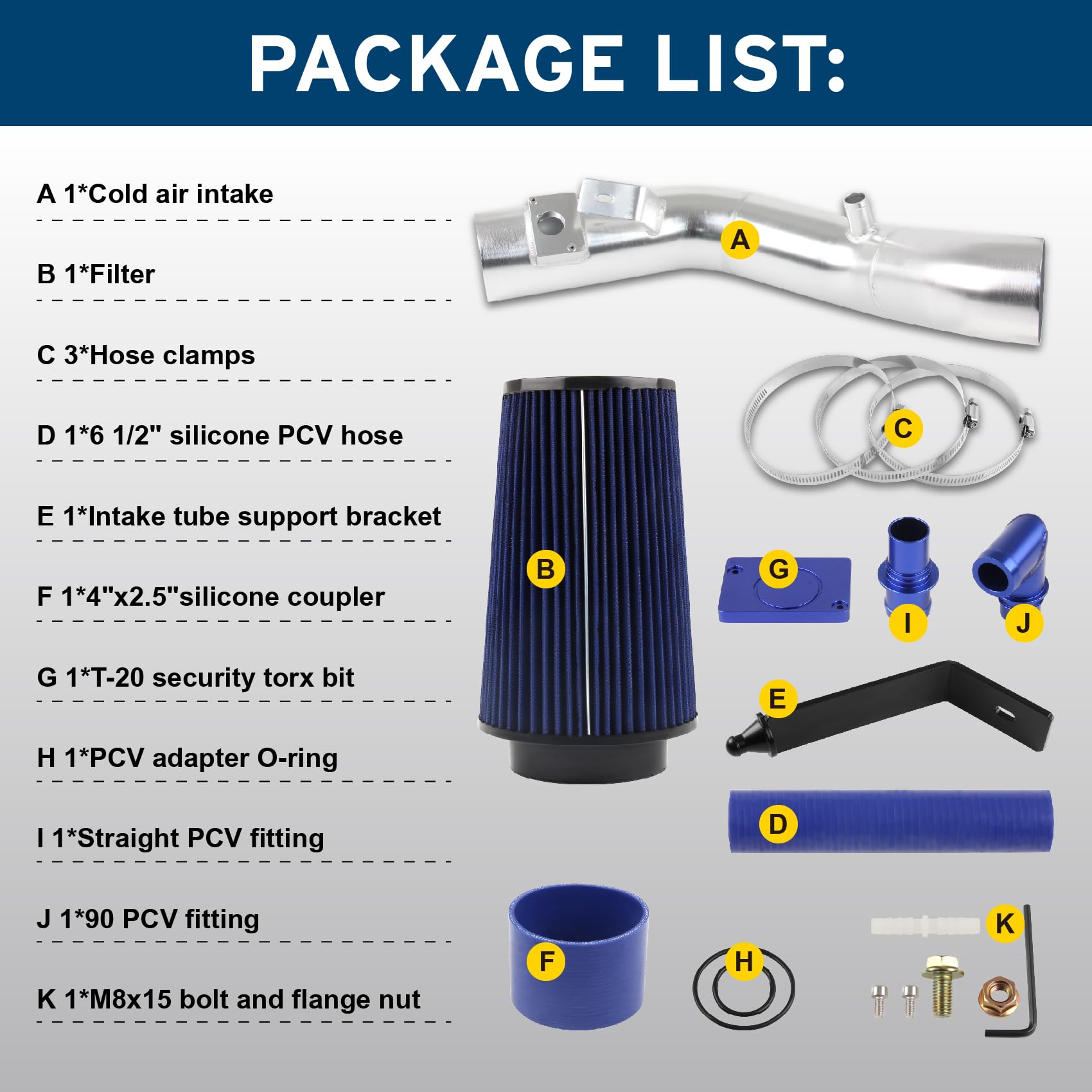 Cold Air Intake Kit for 2003-2007 Ford 6.0L F-250 F-350 Powerstroke Diesel 6.0L (Silver)