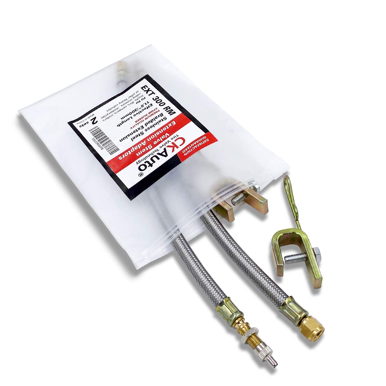 Ckauto 2 Pcs 12''/300Mm Metal Valve Stem Extenders, Universal Valve Stem Extensions Made Of Epdm Rubber, Fit For Heavy Vehicles,