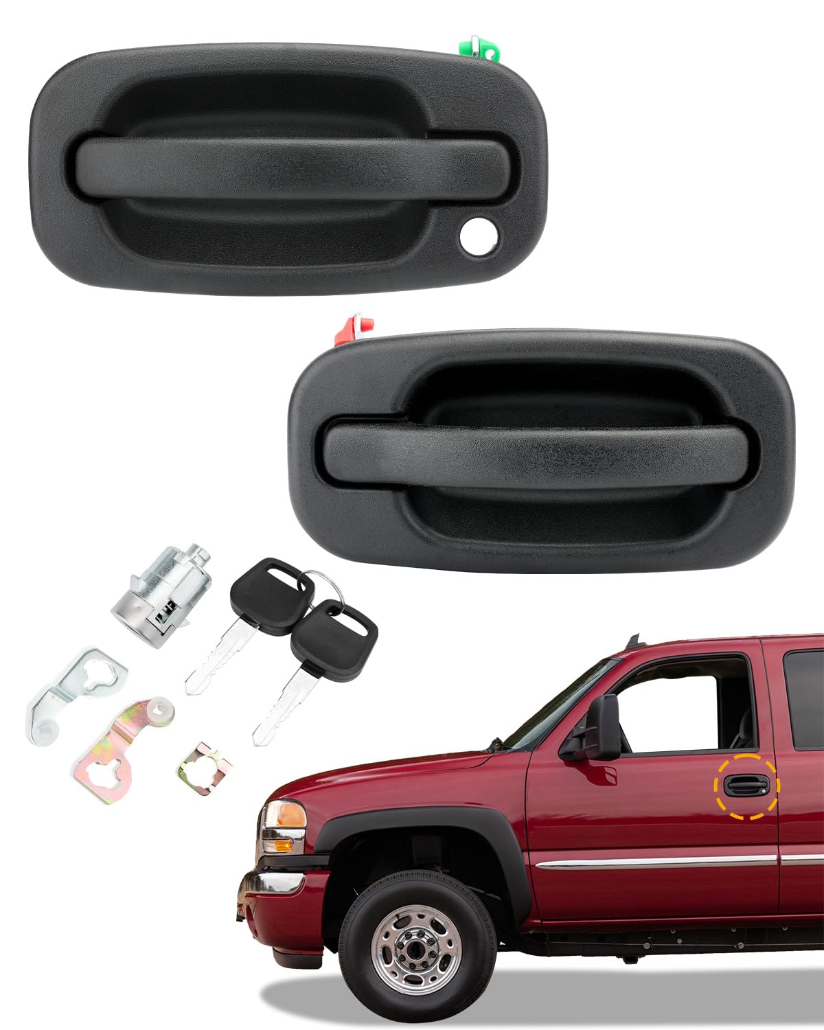 Outside Door Handles (Pair), W/Lock Cylinder & Keys, Compatible With 1999-2007 Chevy Silverado Suburban Tahoe Avalanche Gmc Sier