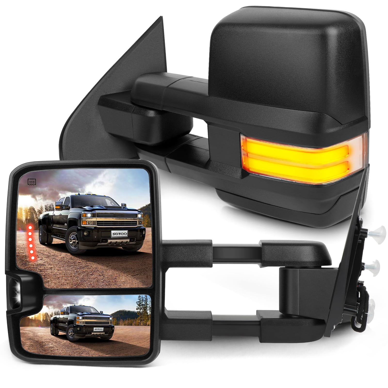 SCITOO Towing Mirrors Compatible with 2014 2015 2016-2018 For Chevy For GMC 1500 2015-2019 For Chevy For GMC 2500/3500 HD A Pair