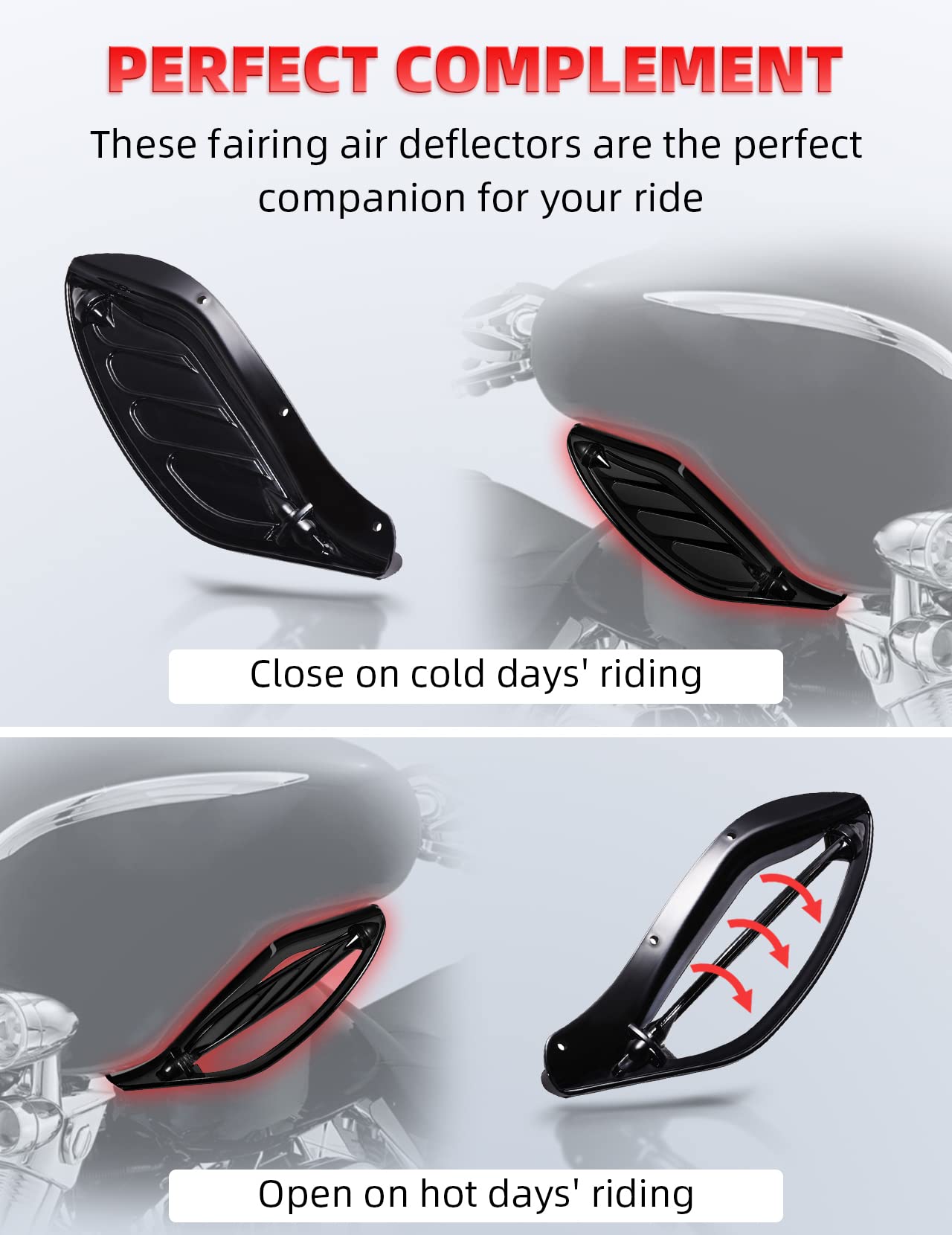 Amazicha Black Adjustable Air Deflector Kit Side Wing Deflectors Fairing Air Deflector Compatible For Harley Touring Street Glid