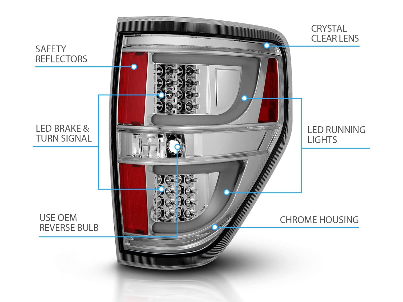Amerilite Chrome Led Bar Replacement Brake Tail Lights Set For Ford F-150 - Passenger And Driver Side