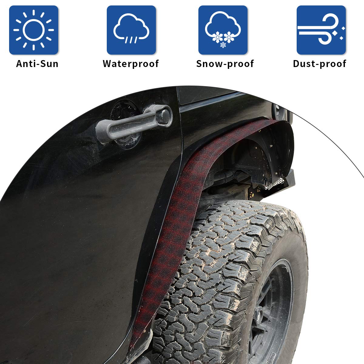 Oedro Flat Front & Rear Fender Flares Compatible With 2007-2018 Jeep Wrangler Jk & Jku Unlimited (2 Door / 4 Door), 4 Pcs Off-Ro