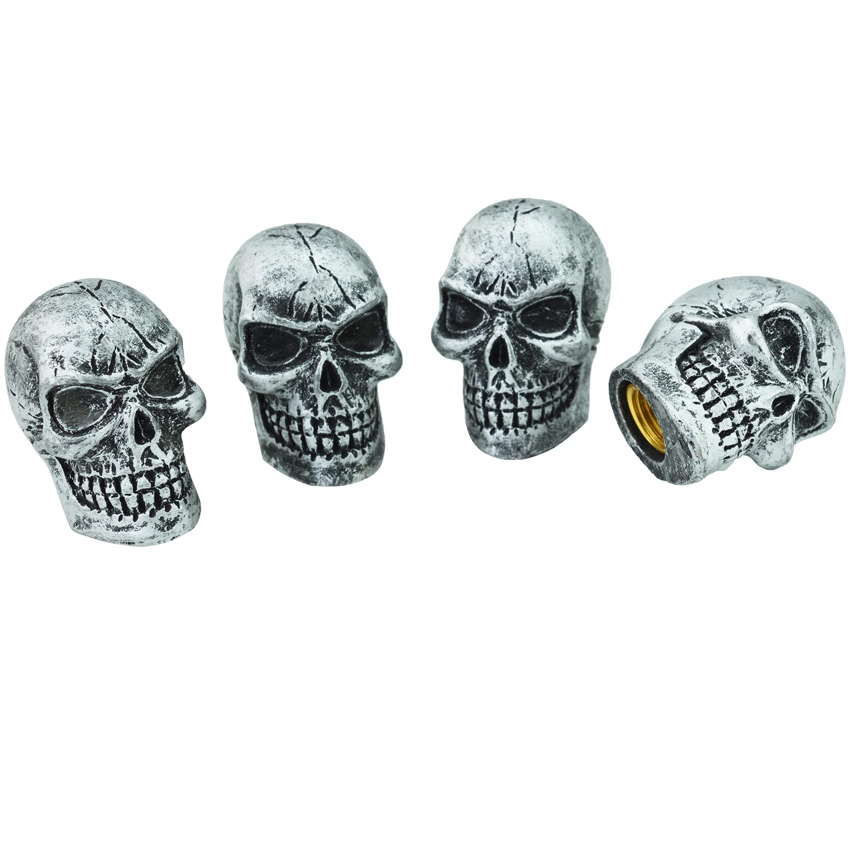 Abfer Skull Tire Wheel Air Cap Valve Stem Covers Car Decorative Accessories Fit Most Vehicle Truck Motorcycles Bikes (Silver)