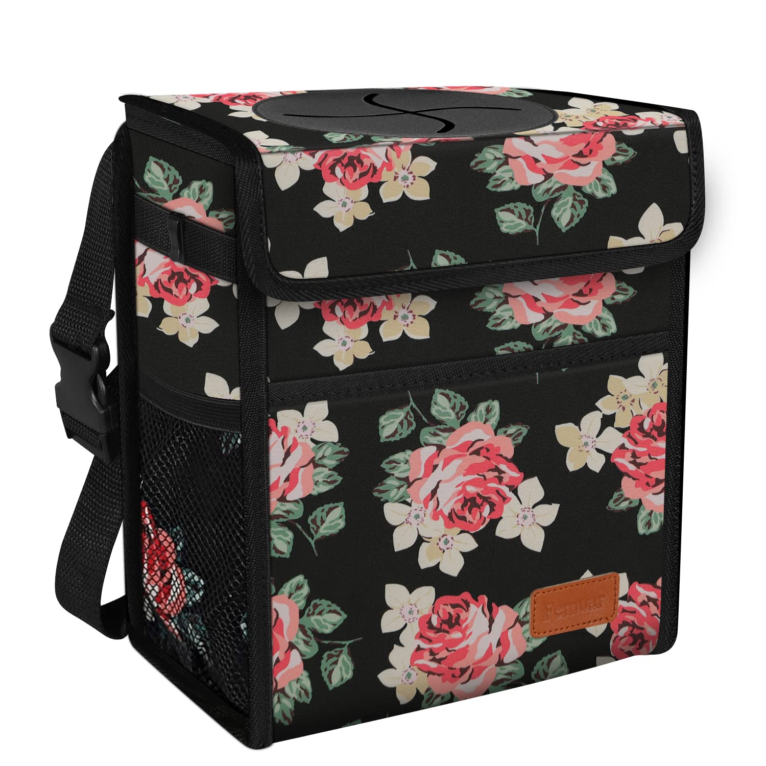 Flower Car Trash Can With Lid - Leak Proof, Waterproof, Suv Front Seat, Multipurpose Car Hanging, Collapsible, Portable, Mesh Po