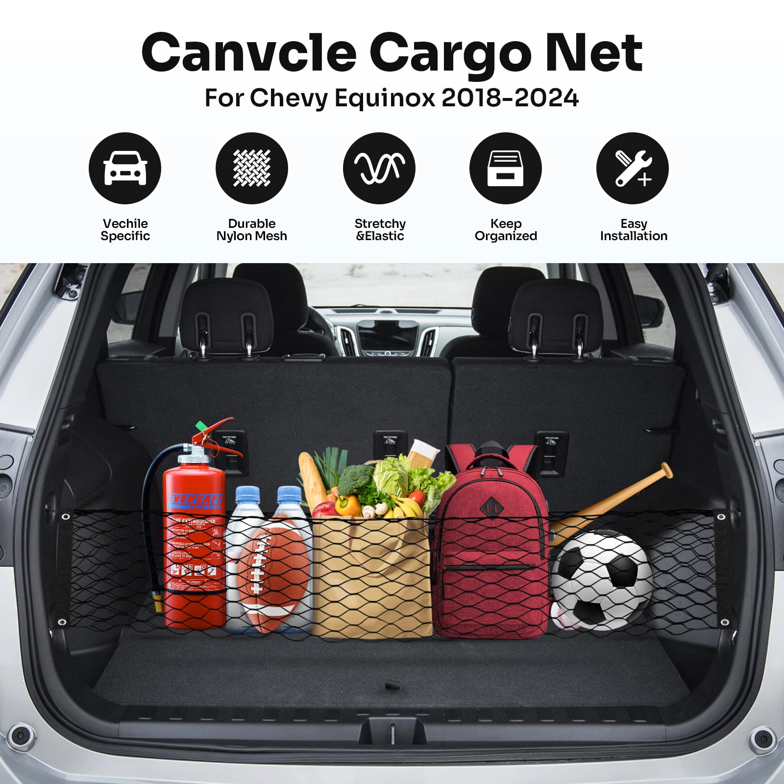 Canvcle Trunk Cargo Net for 2018-2024 Chevy Equinox & GMC Terrain Accessories Envelope Style Mesh Trunk Net Organizer and Storag