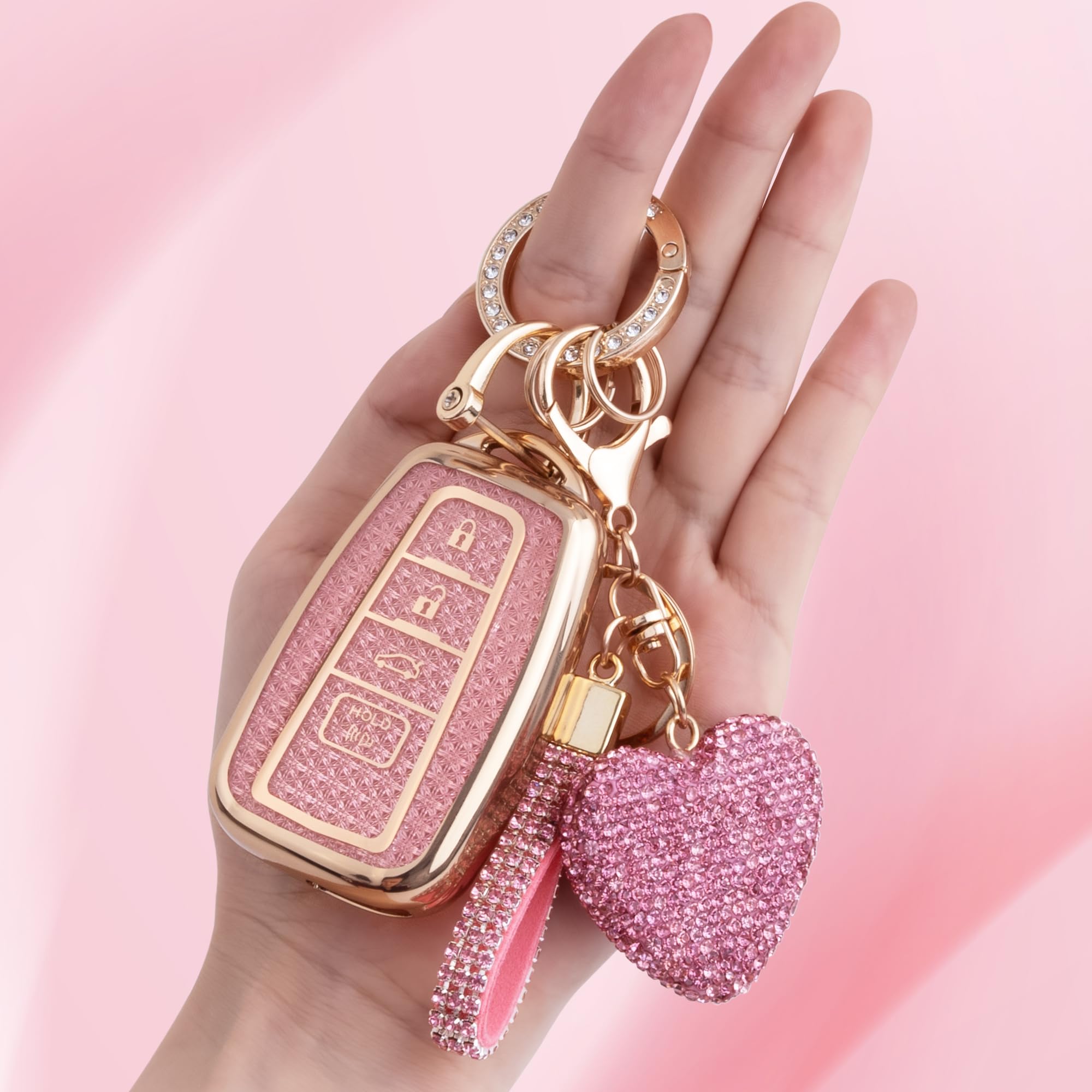 Meruns for Toyota key fob cover with Diamond Bling Keychain, Car Accessories Key holder Shell Full Protection for 2018-2024 High