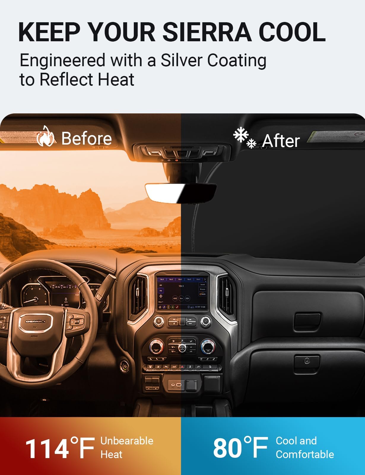 Proadsy 2025 Upgrade Front Windshield Sun Shade Foldable Sunshade Protector Custom Fit 2019-2024 2025 Gmc Sierra 1500 2500 3500 Slt, At4, Denali Pickup Accessories