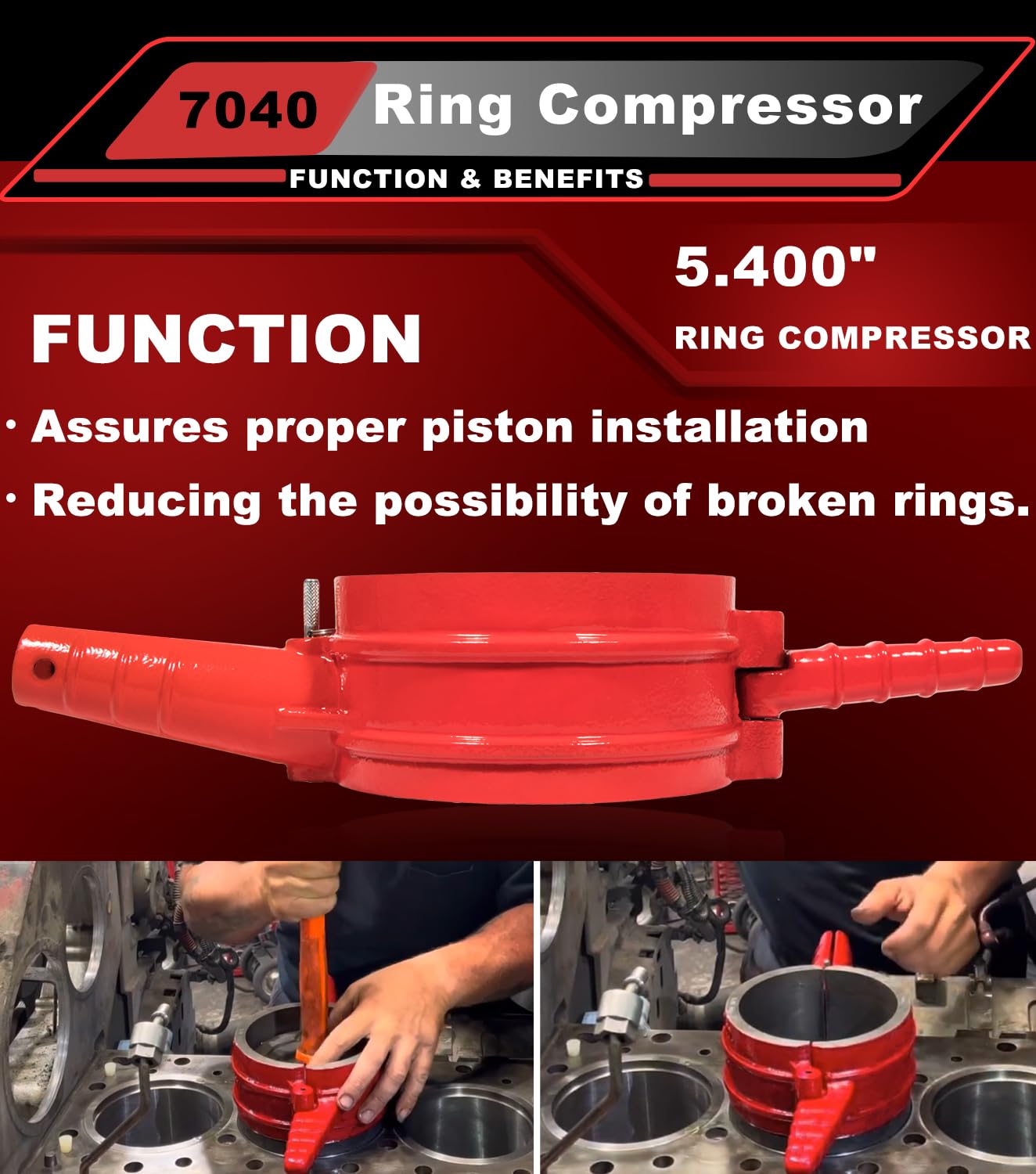 7040 Piston Ring Compressor Tool, Piston Ring Compressor Adapter & Anti-Polishing Ring Kit For Cummins ISX QSX 15, Caterpillar 3