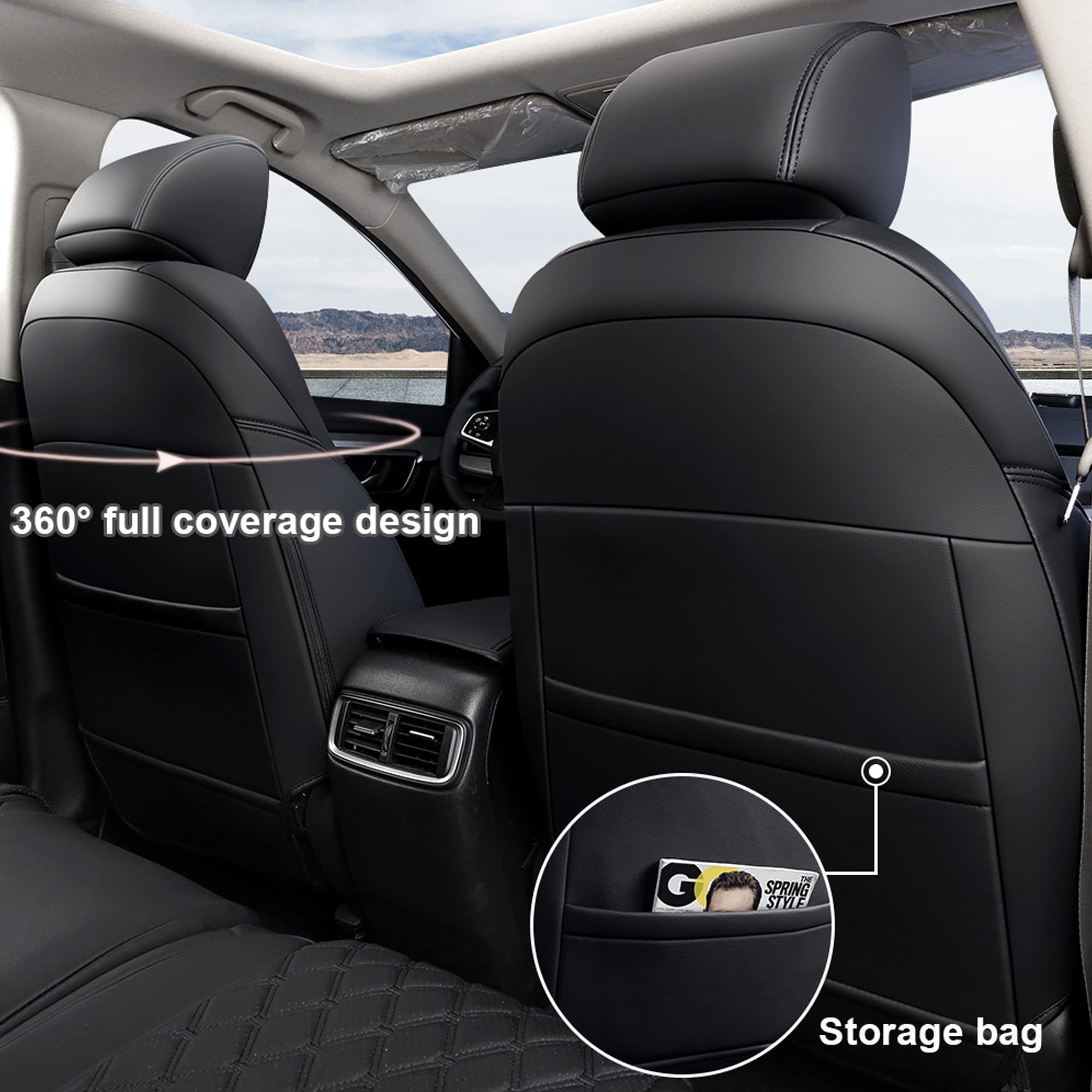 GIANT PANDA Car Seat Covers Full Set Custom Fit for Honda CRV EX,EXL,LX,Touring,Hybrid 2017 2018 2019 2020 2021 2022- Faux Leath