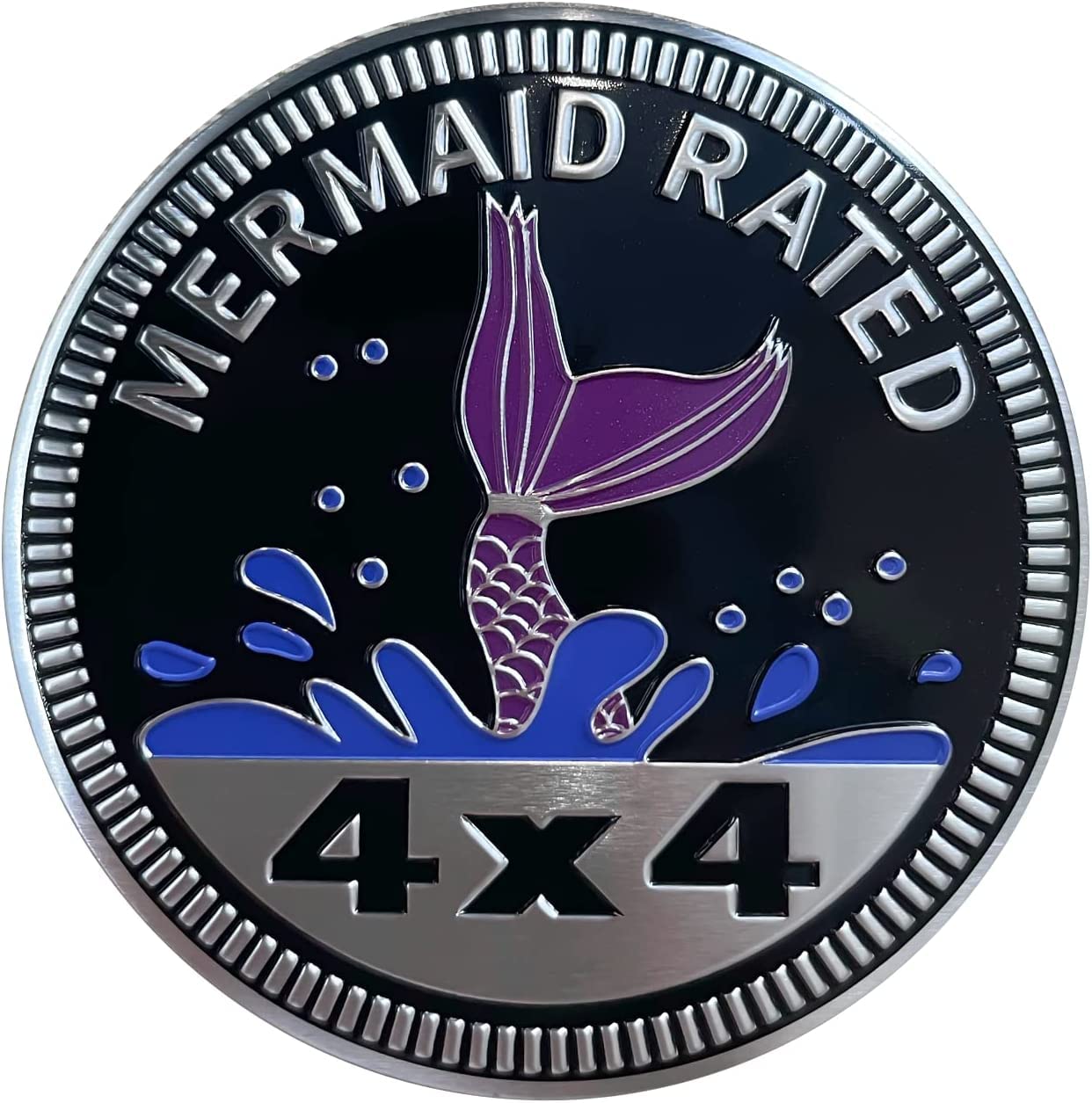 Mermaid Badge Rated Car Emblem, 4 X 4 Metal Automotive Badge 3D Metal Car Badges Emblems Round Emblem Decals Car Badge Decals Stickers Compatible With Jeep Wrangler Vehicles Trucks Suv