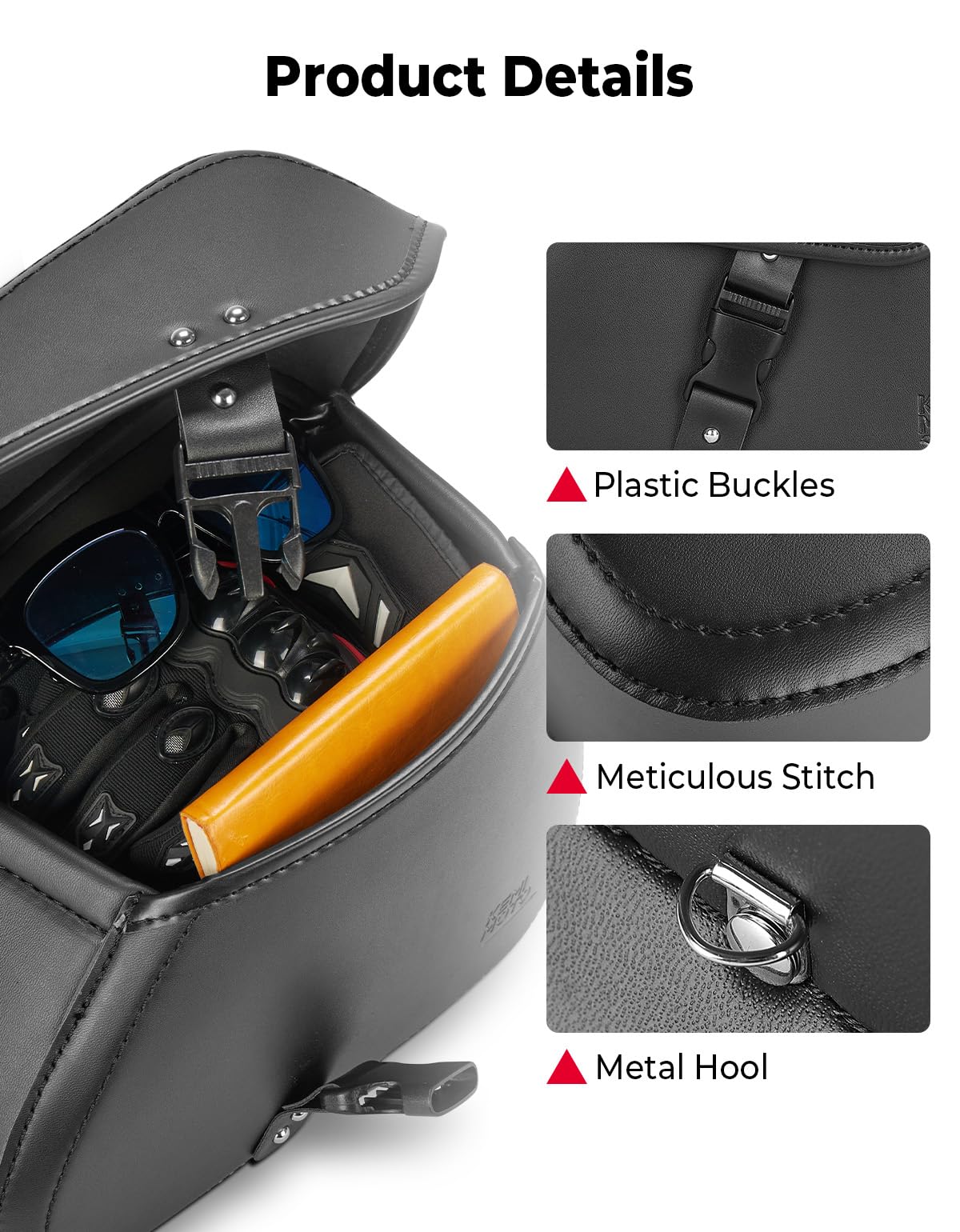 Kemimoto Motorcycle Saddlebags With Buckles, 16L Waterproof Throw Over Saddlebags, Pu Leather Saddlebags For Sportster Softail Dyna V-Star Shadow, Universal Motorcycle Accessories, Black