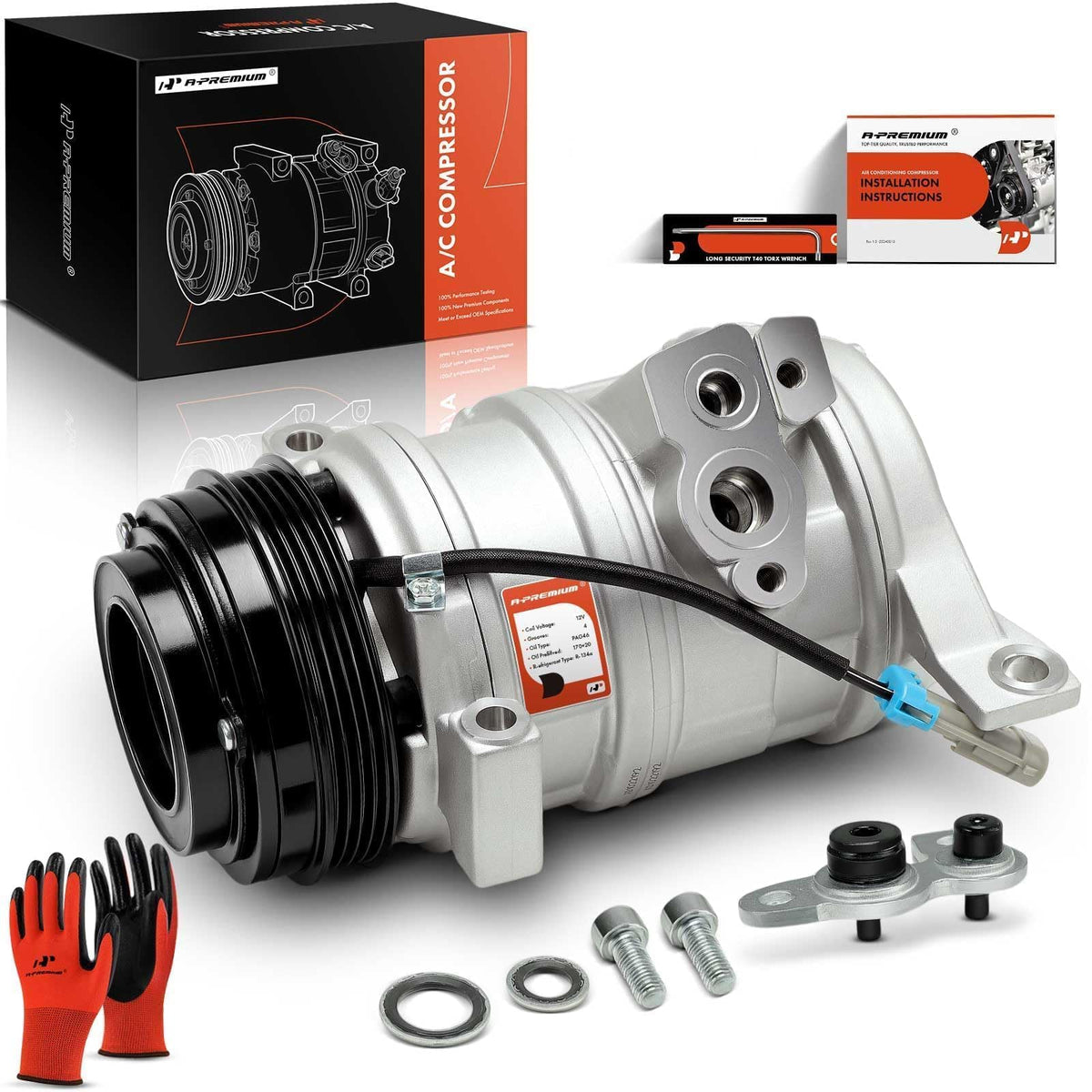 A-Premium AC Compressor with Clutch Compatible with Chevrolet, GMC Models - Silverado, Sierra, Tahoe, Yukon, Suburban, Express, 