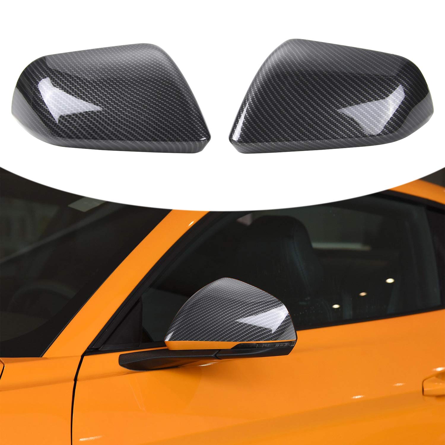 RT-TCZ Rearview Mirror Cover Trim Kit Decoration Compatible with Ford Mustang 2015 2016 2017 2018 2019 2020 2021 2022 2023 2024(Carbon Fiber Grain)