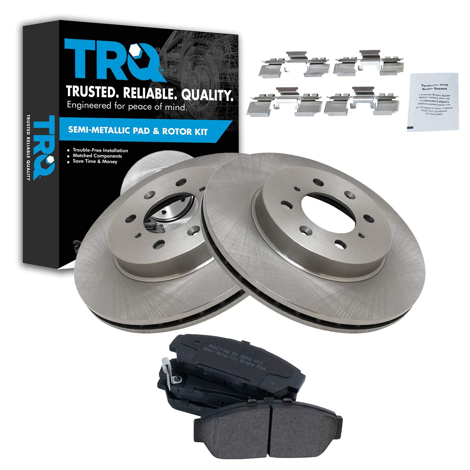 Trq Front Brake Pad & Rotor Kit Brake Pads Brake Rotor Semi-Metallic Compatible With 1994-2001 Acura Integra 1993-1995 Honda Civ