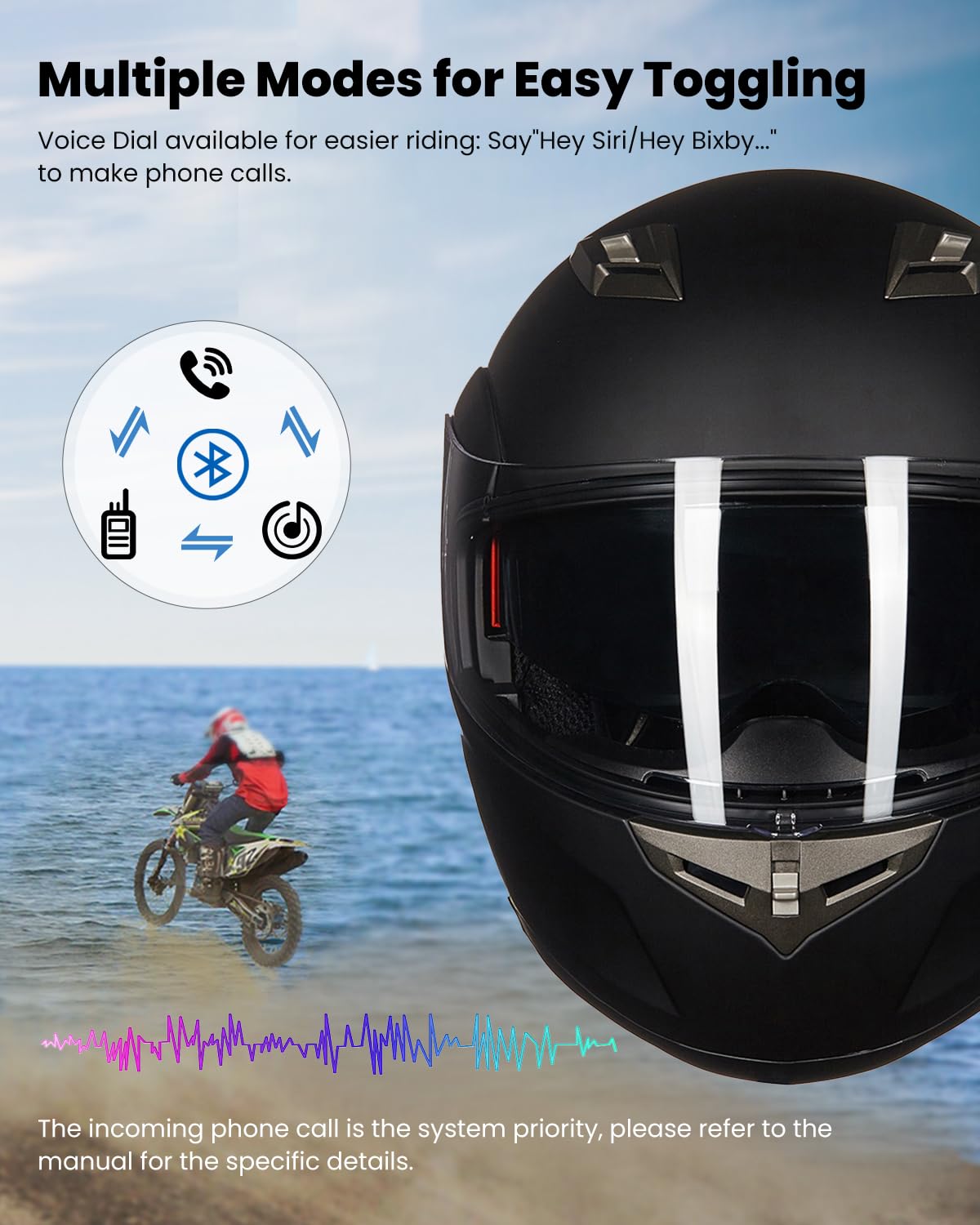 Ilm Bluetooth Integrated Modular Flip Up Full Face Motorcycle Helmet Sun Shield Mp3 Intercom Model 953Pro (M, Matte Black)