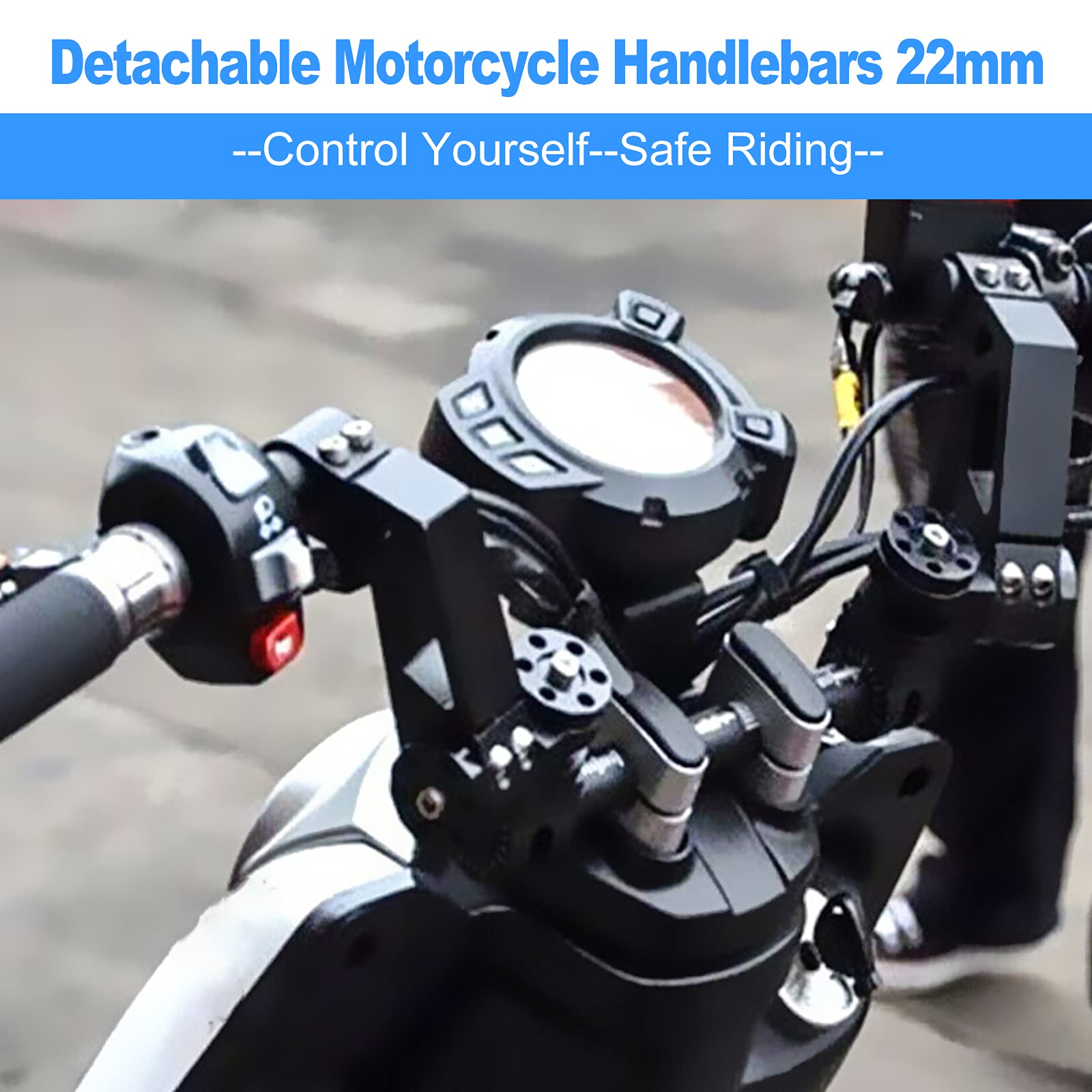 Oxmart 7/8'' 22Mm Adjustable Motorcycle Handlebars Handle Bar, Detachable Black Steering Hangers Handle Bars System For 125Cc Sc