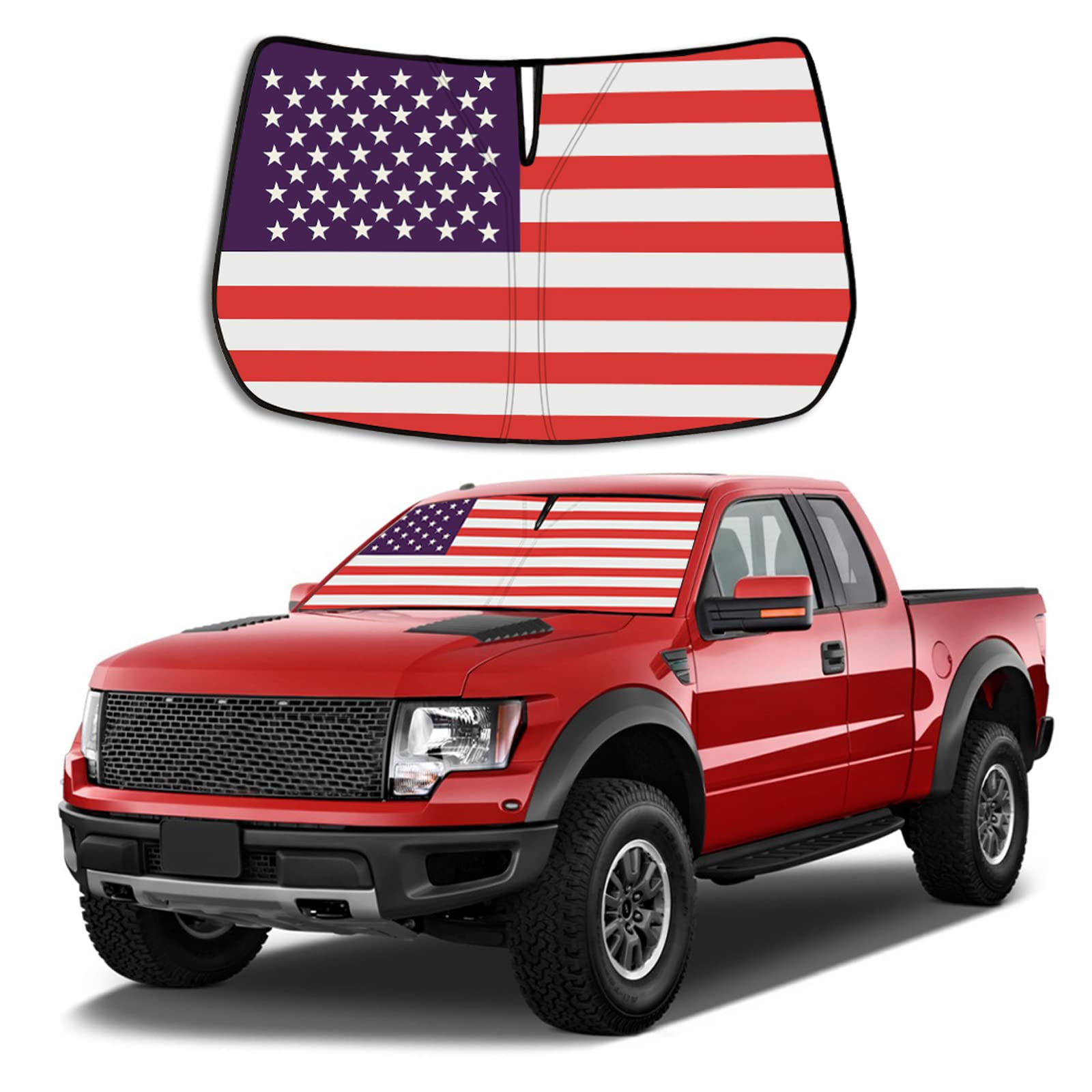 Moricere Upgrade Windshield Sun Shade With Usa Flag For Ford F150 2009-2014, Foldable Windshield Sun Visor Blocks Uv Rays