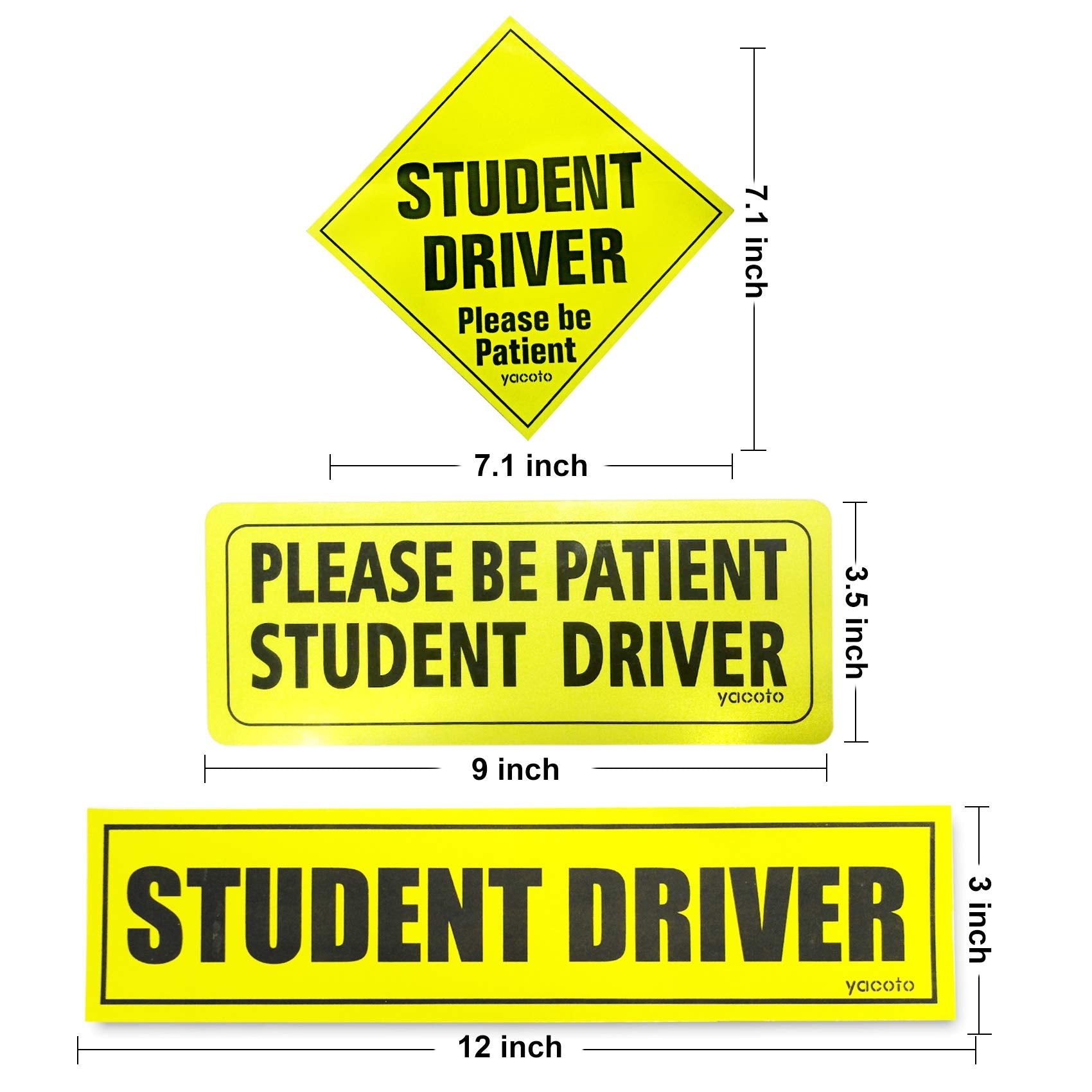 Set Of 3 Reflective Student Driver Magnets For Car - Safety Vehicle Bumper Sticker For New Drivers