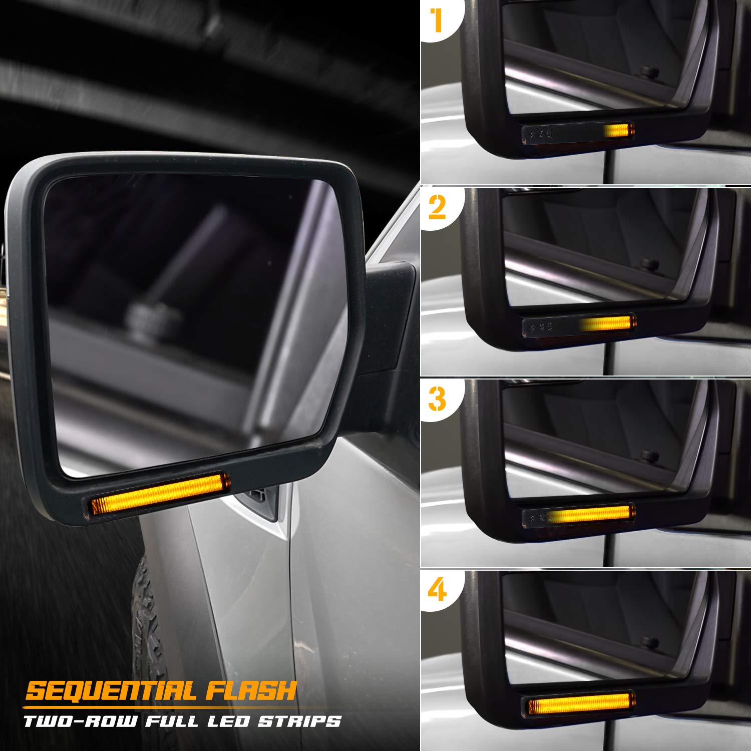 Ruxifey Sequential Switchback Led Side Mirror Turn Signals Running Lights Smoked Compatible With Ford F150 Expedition, Lincoln Mark Lt