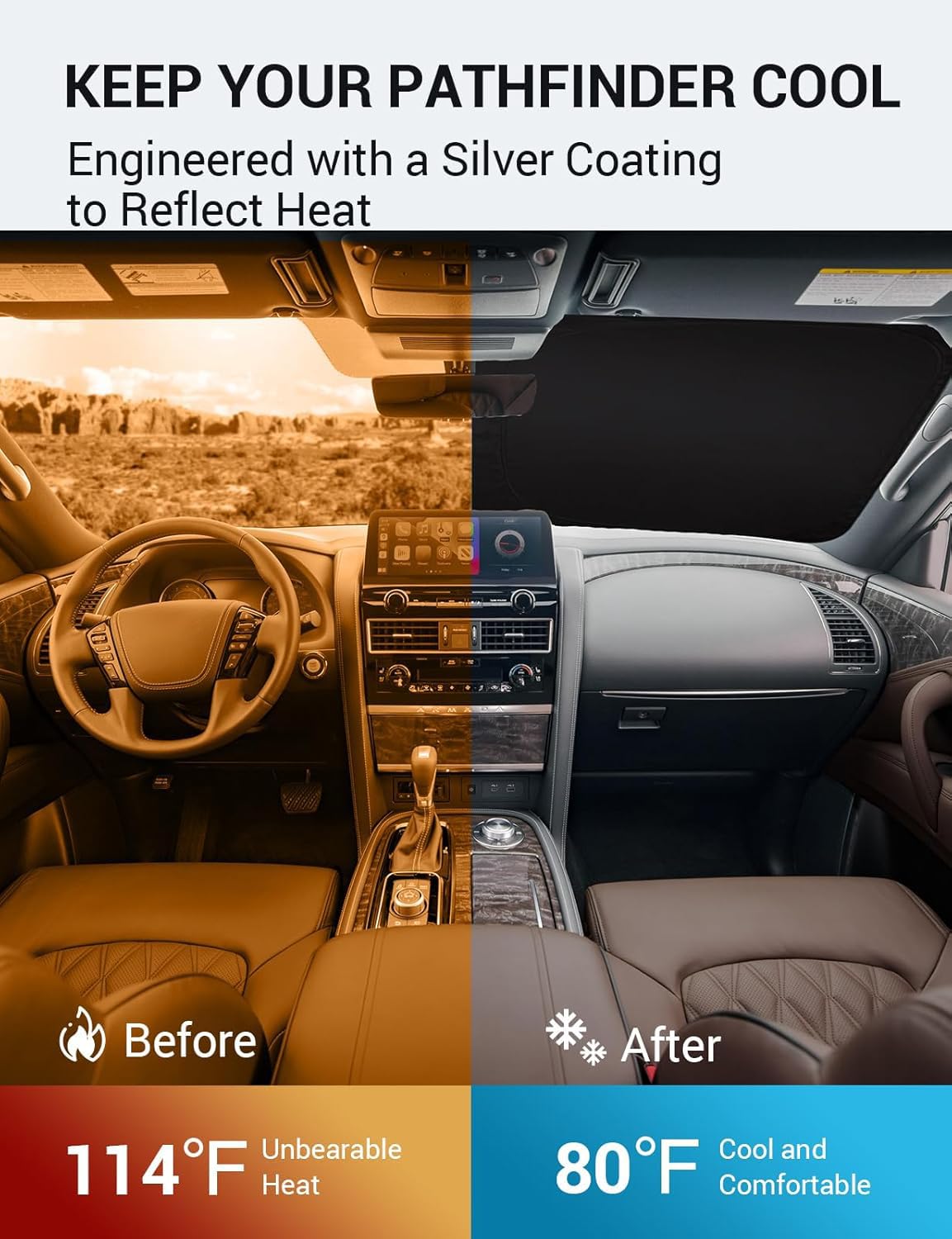 Proadsy 2025 Upgrade Windshield Sun Shade Custom Fit For Nissan Pathfinder 2025 2024 2023 2022 Foldable Front Sunshade Protector