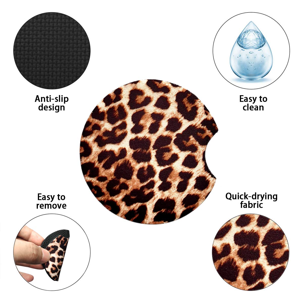 2 Pack Car Coasters For Drinks Absorbent - 2.75 Inch Cute Car Cup Holder Coasters For Women, Removable Cup Holder Coaster For Your Car, Car Interior Accessories For Women & Girls (Yellow Leopard)
