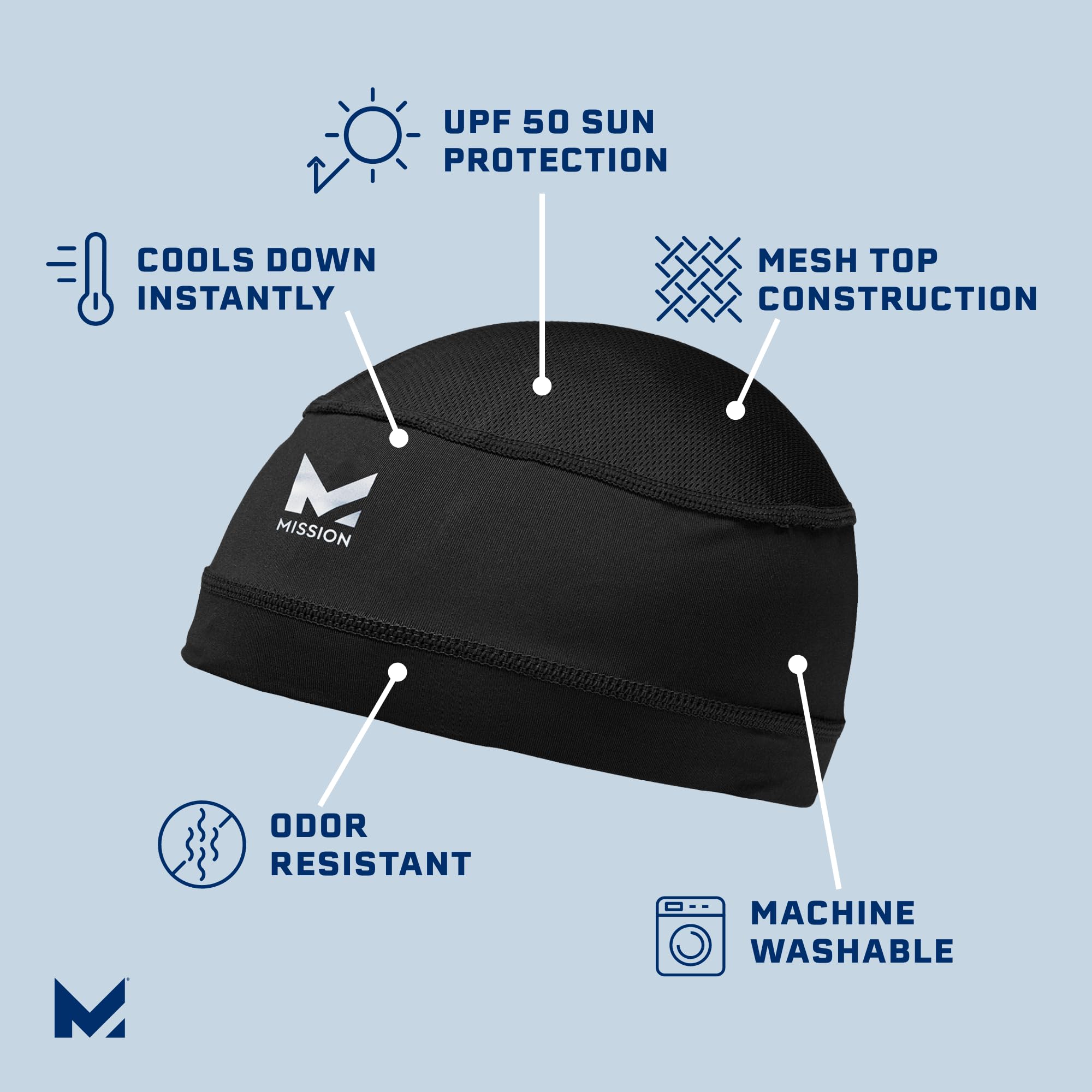 Mission Cooling Helmet Liner, Black - Lightweight & Breathable - Cools Up To 2 Hours - Upf 50 Sun Protection - Machine Washable