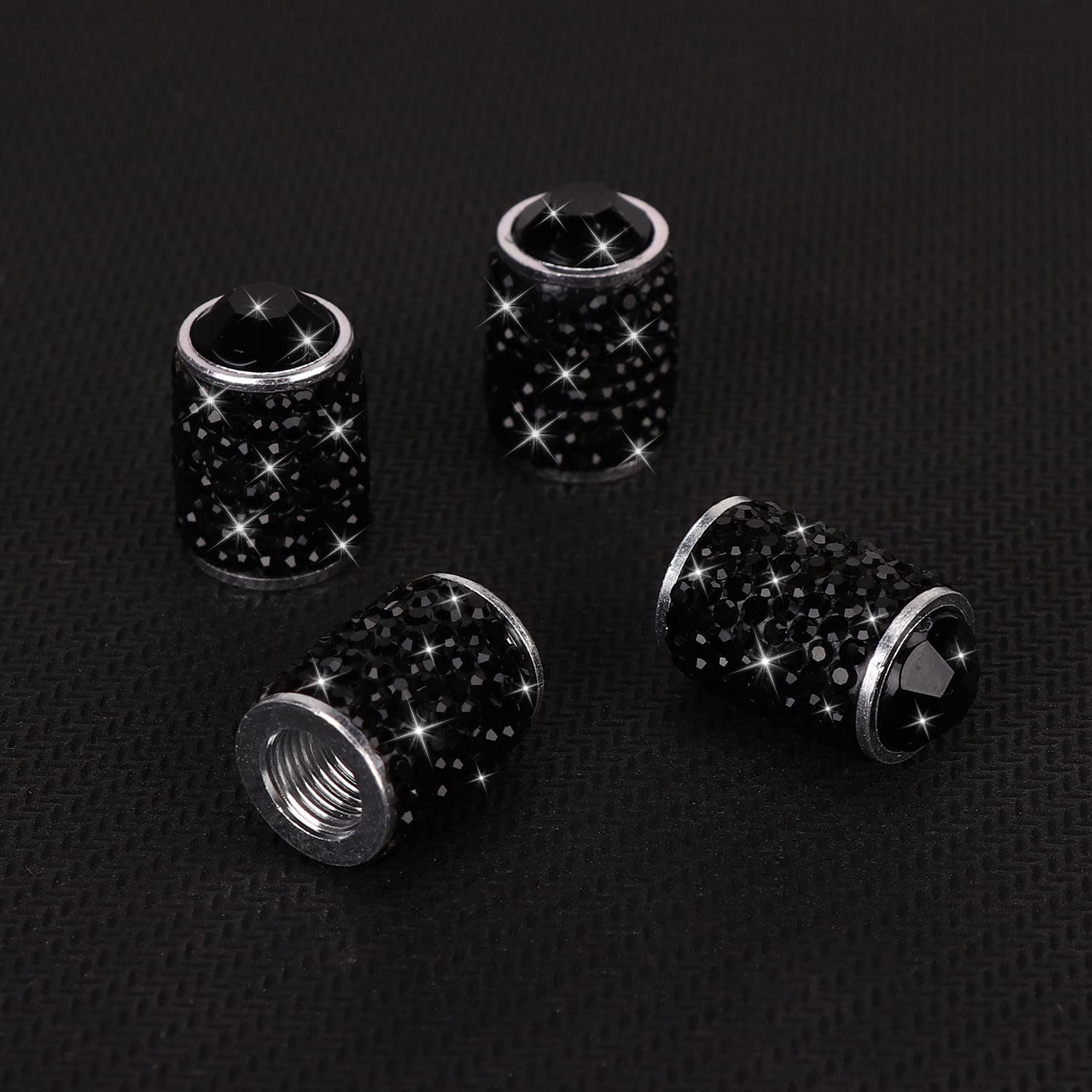 Tobequeen Bling Tire Valve Covers Black, 4 Pack Handmade Crystal Rhinestone Car Tire Caps Universal Dustproof Bling Car Accessories For Car/Suv/Motorcycle/Bike(Black)