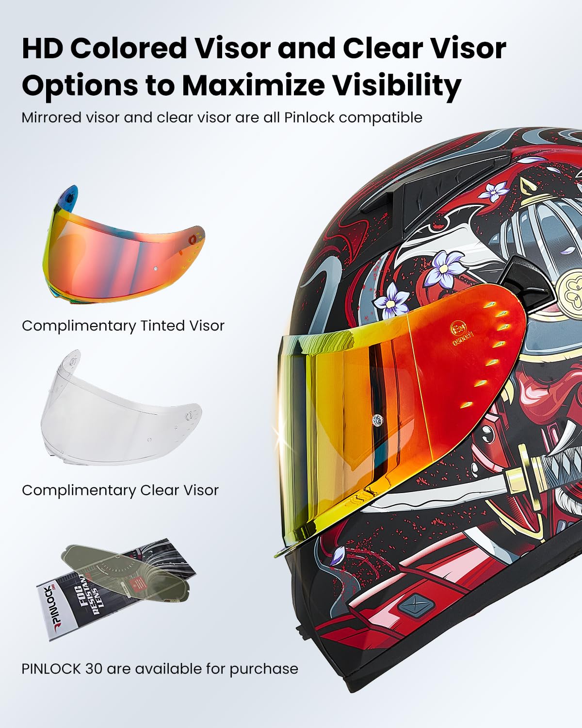 Ilm Motorcycle Helmet Full Face With Pinlock Compatible Clear&Tinted Visors And Fins Street Bike Motocross Casco Dot Model Z501(Armor Red, Medium)