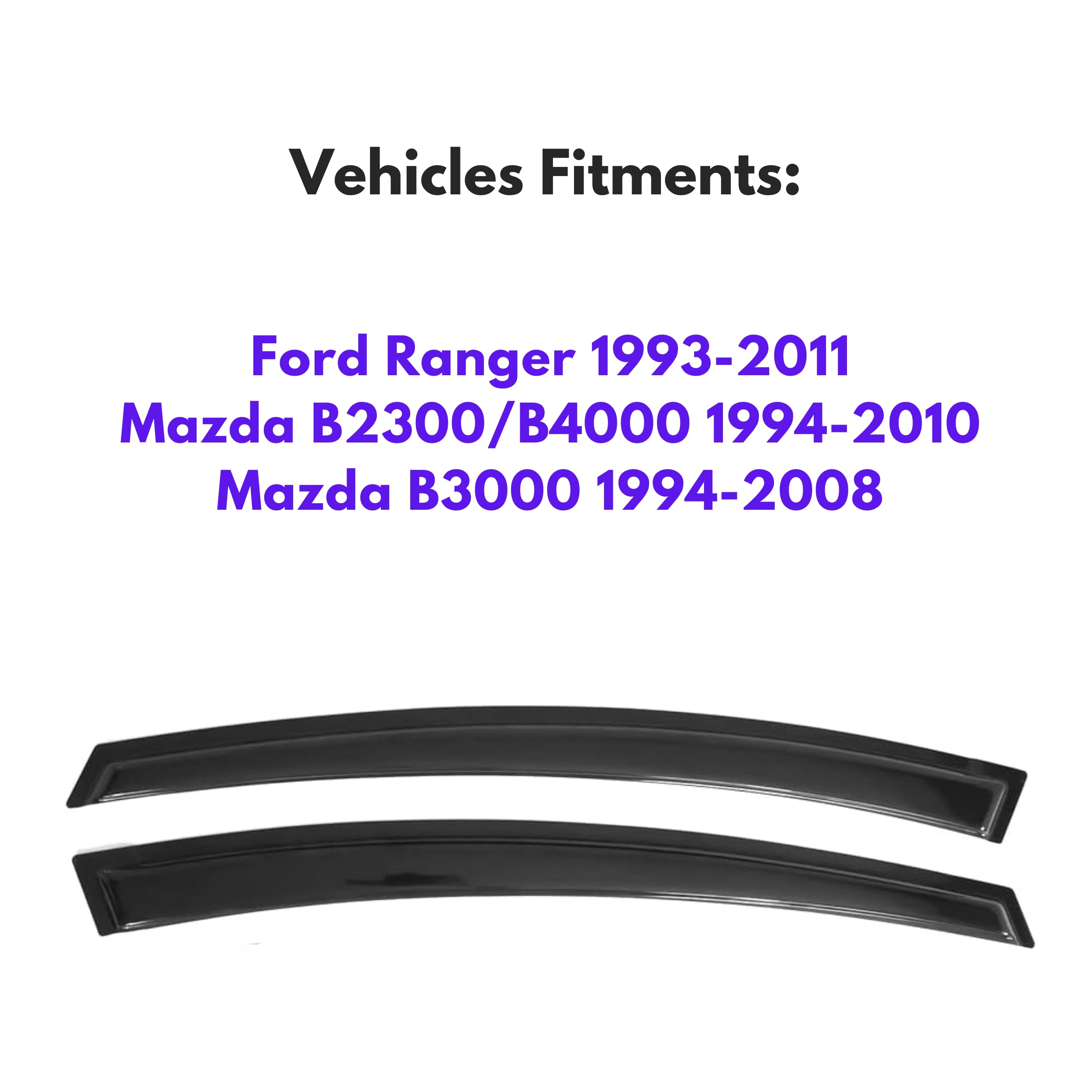 Ig Window Visor For Ford Ranger 1993-2011 & Mazda B2300/B4000 1994-2010 & Mazda B3000 1994-2008, Rain Guard Tape-On Extra Durabl