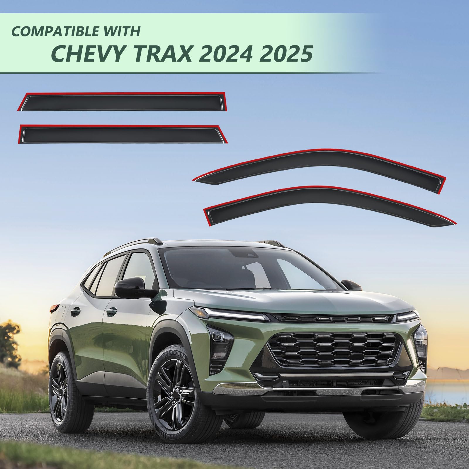 TECHPICCO Tape-On Rain Guards for Chevy Trax 2024 2025, Side Window Deflectors Visor Rain Guards Vent Guard Shade Deflectors Com