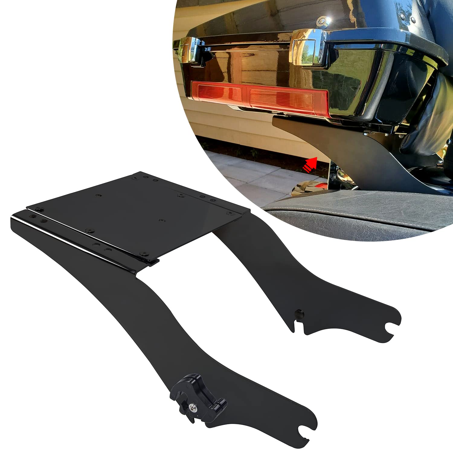 Ecotric King Tour Pack Trunk Bracket Rack Compatible With 1997-2008 Harley Touring Fl Mount King Tour Pack Pak Latches Razor Chop Trunk Mount - Chrome