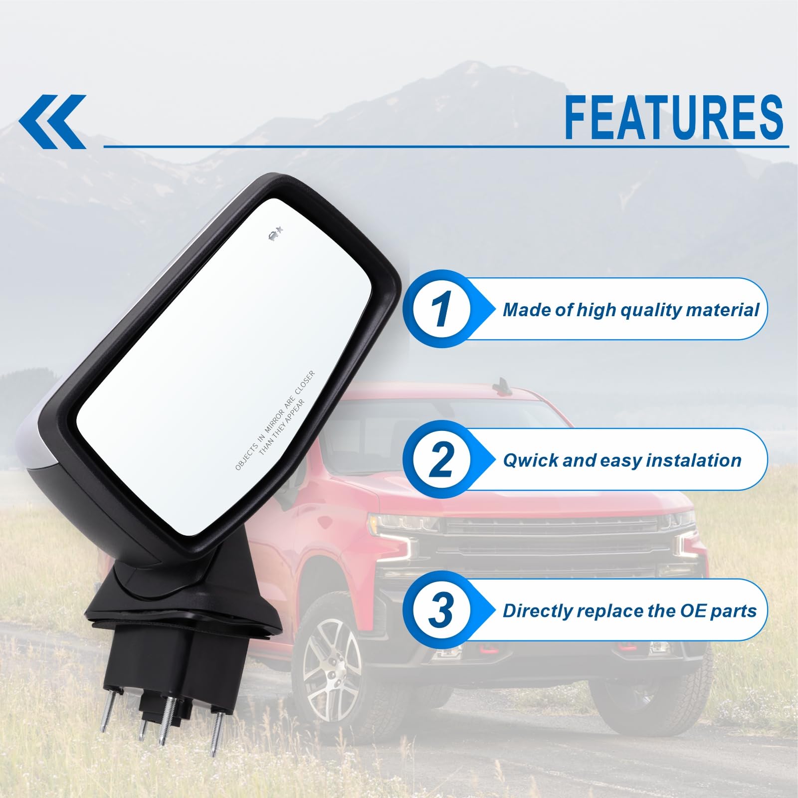 Lqito Right Passenger Side Mirror Compatible With 2019-2025 Chevy Silverado 1500 With Power Glass Manual Folding Temperature Sen