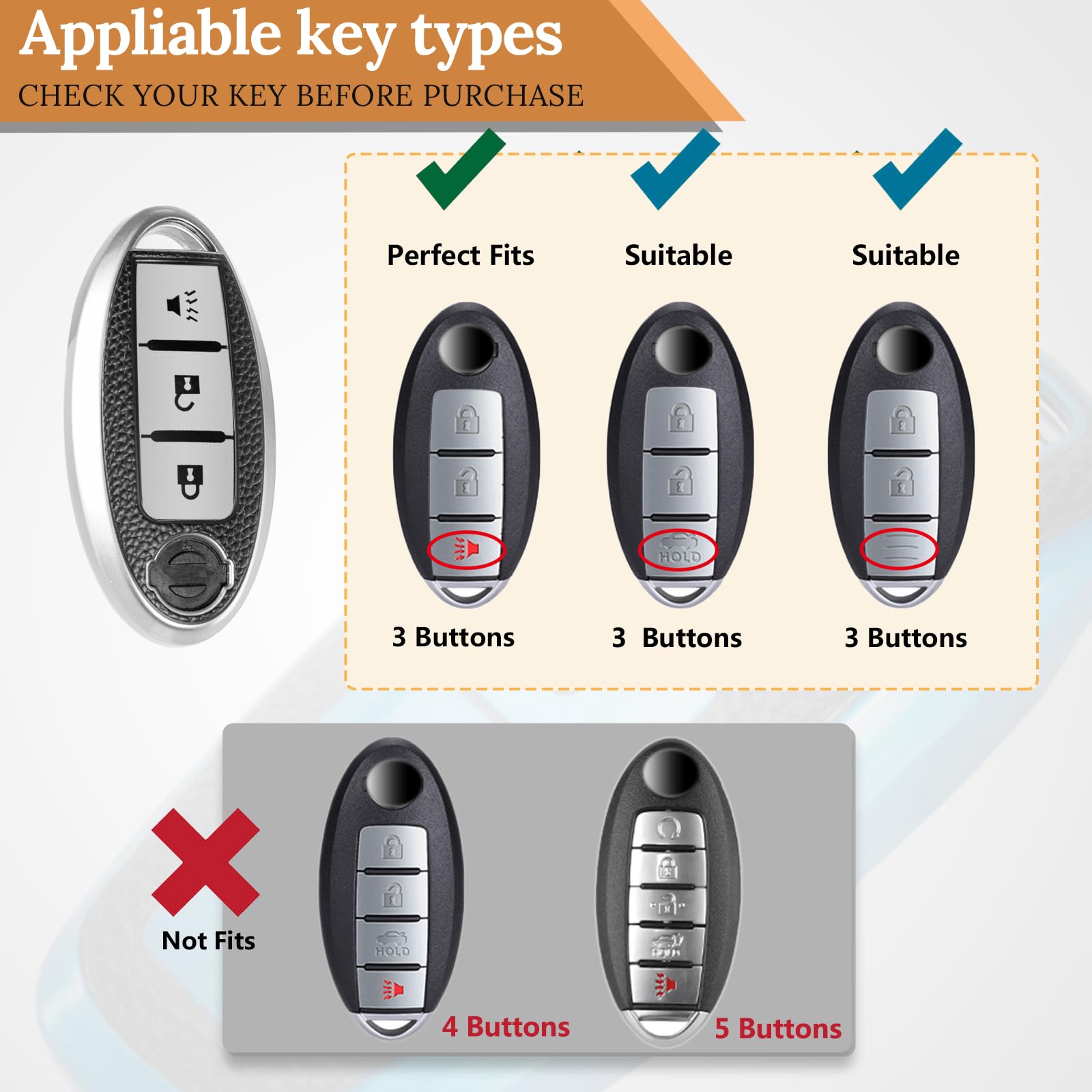 Ctrinews For Nissan Key Fob Cover With Carbon Fiber Style Belt Keychain, Advanced Soft Tpu Surface Grain Key Case For Nissan Key