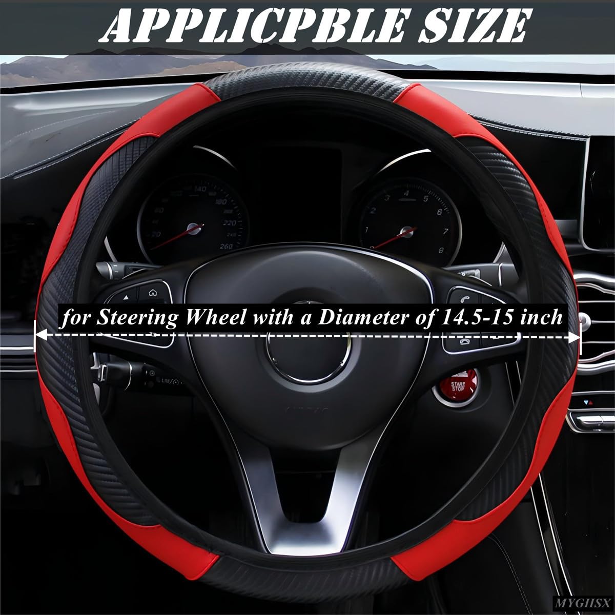 Myghsx Car Steering Wheel Cover, Universal Microfiber Leather Elastic Carbon Fiber 15 Inch Breathable Anti-Slip Steering Wheel P