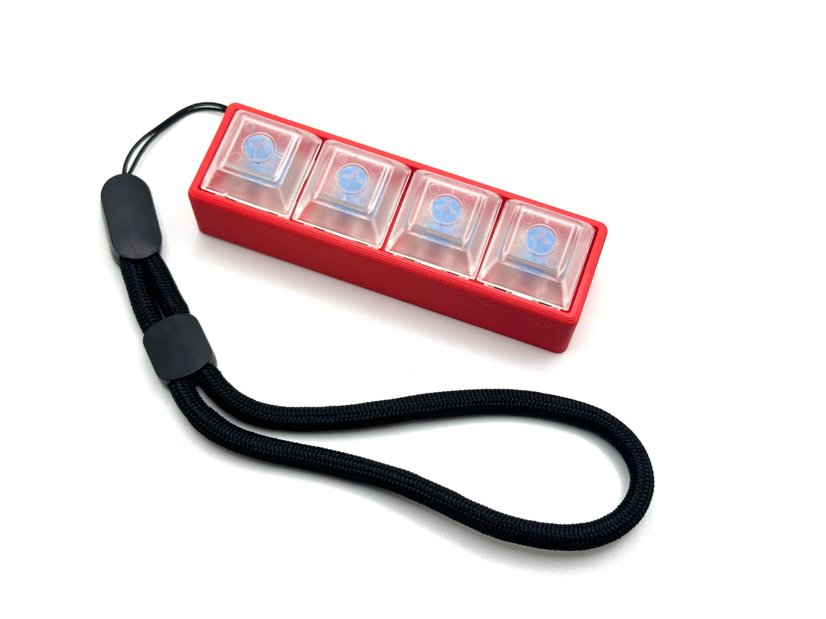 Four-Button Clicky Mechanical Switch Fidget Toy | Stim Toy, Stress Relief, Adhd (Red Base, Transparent Clear Keycaps)