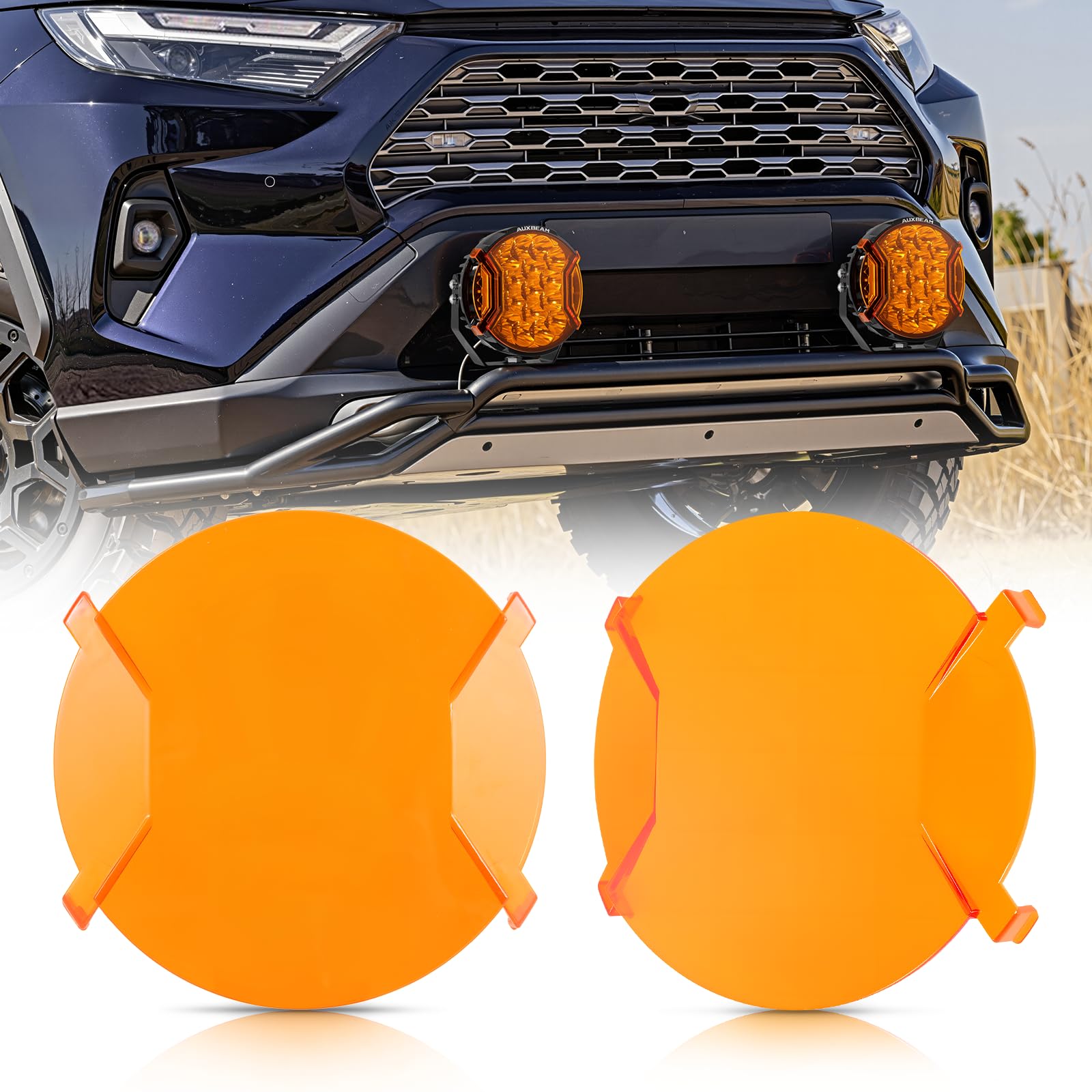 Auxbeam 7 Inch LED Round Pod Covers, V-Ultra Series 2300k Dark Amber Side Shooter Waterproof Polycarbonate Protective Cover, Fit