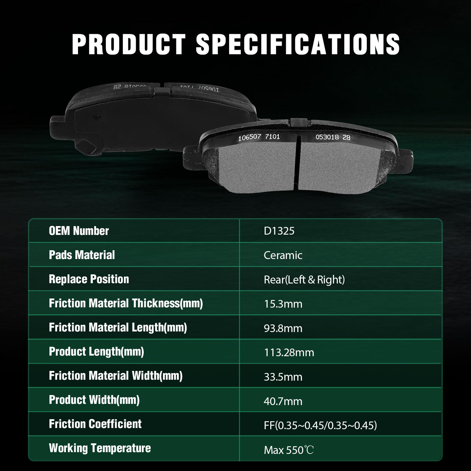 Automuto 4Pcs Rear Ceramic Disc Brake Pads Set D1325 For Toyota For Highlander 2008-2013