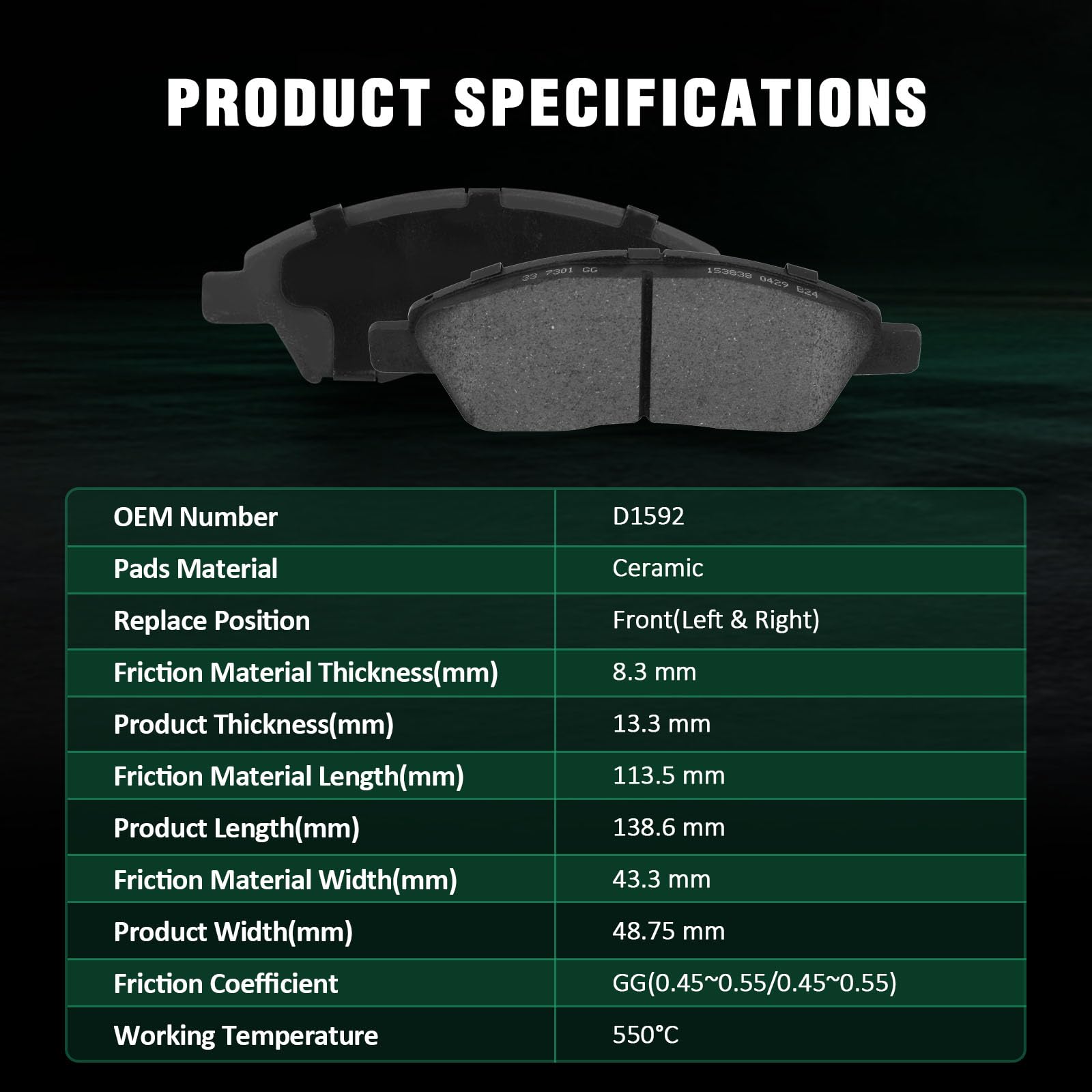 Automuto 4Pcs Front Ceramic Disc Brake Pads Set D1592 For Nissan Versa 2012-2016,For Nissan Versa Note 2014-2019