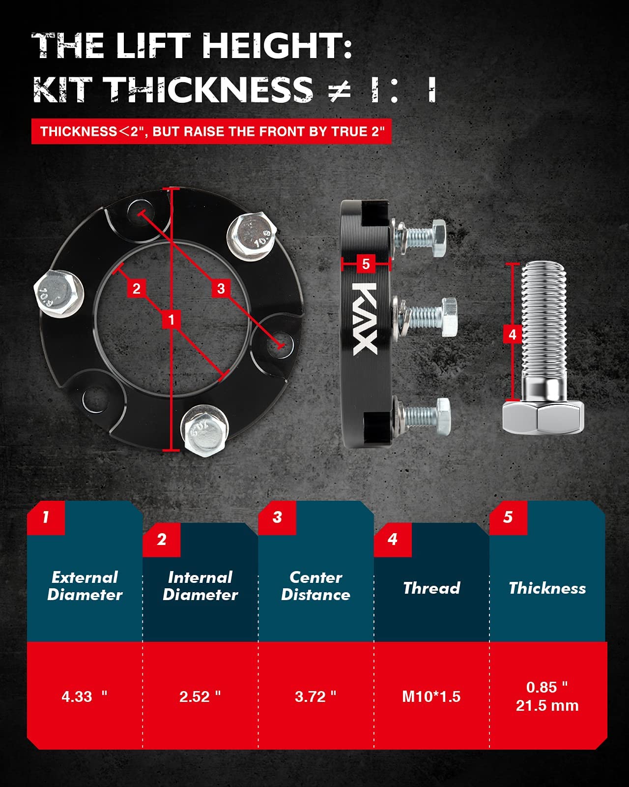 KAX 2'' Front Leveling Lift Kit Fit for Tacoma 1995-2004, 4Runner 1996-2002, Suspensions Strut Spacers Raise the Front 2 inch
