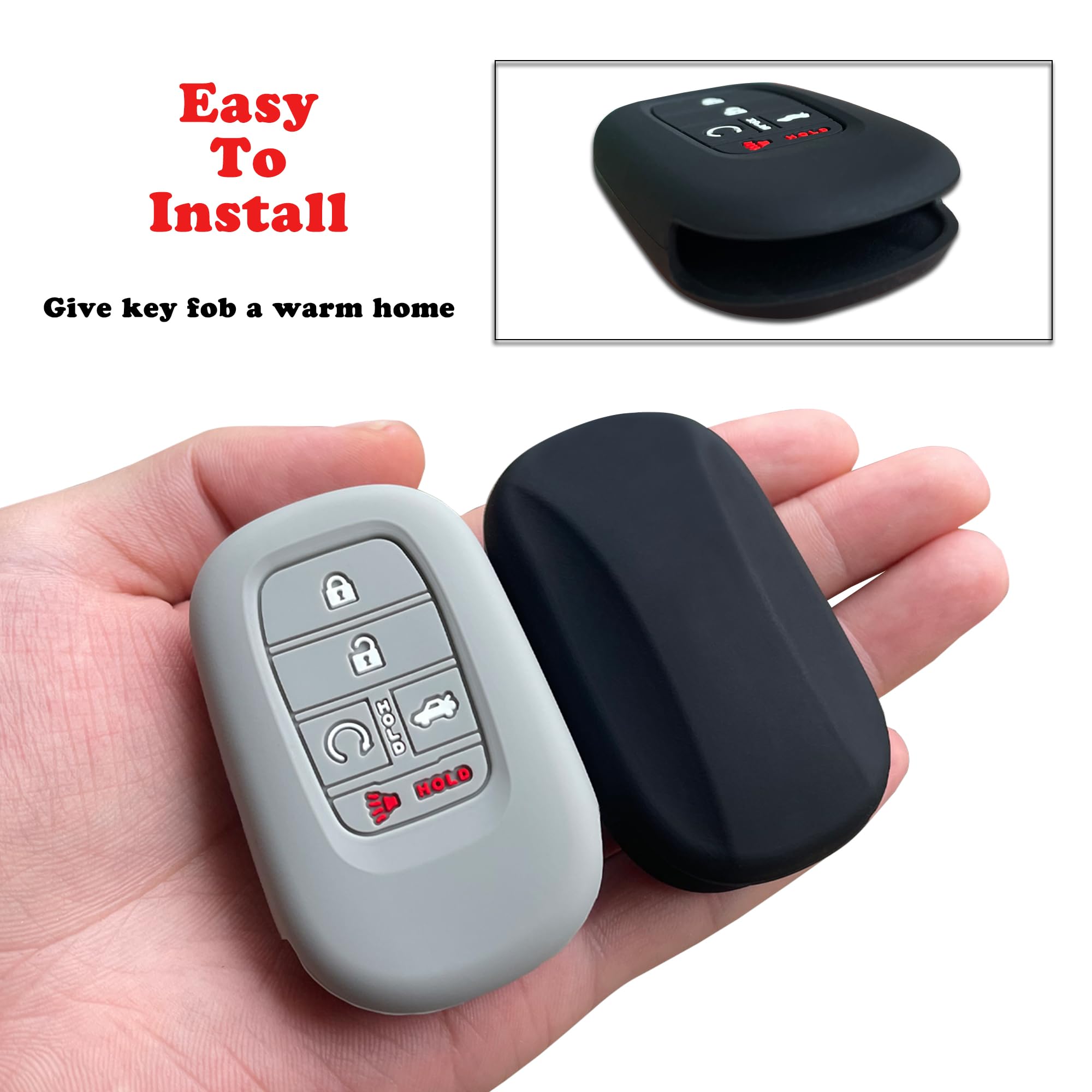 TANDRIVE Key Fob Cover for Honda Civic Accord HR-V Pilot CR-V (5 Buttons) - Silicone, 2-Pack, Black and Gray
