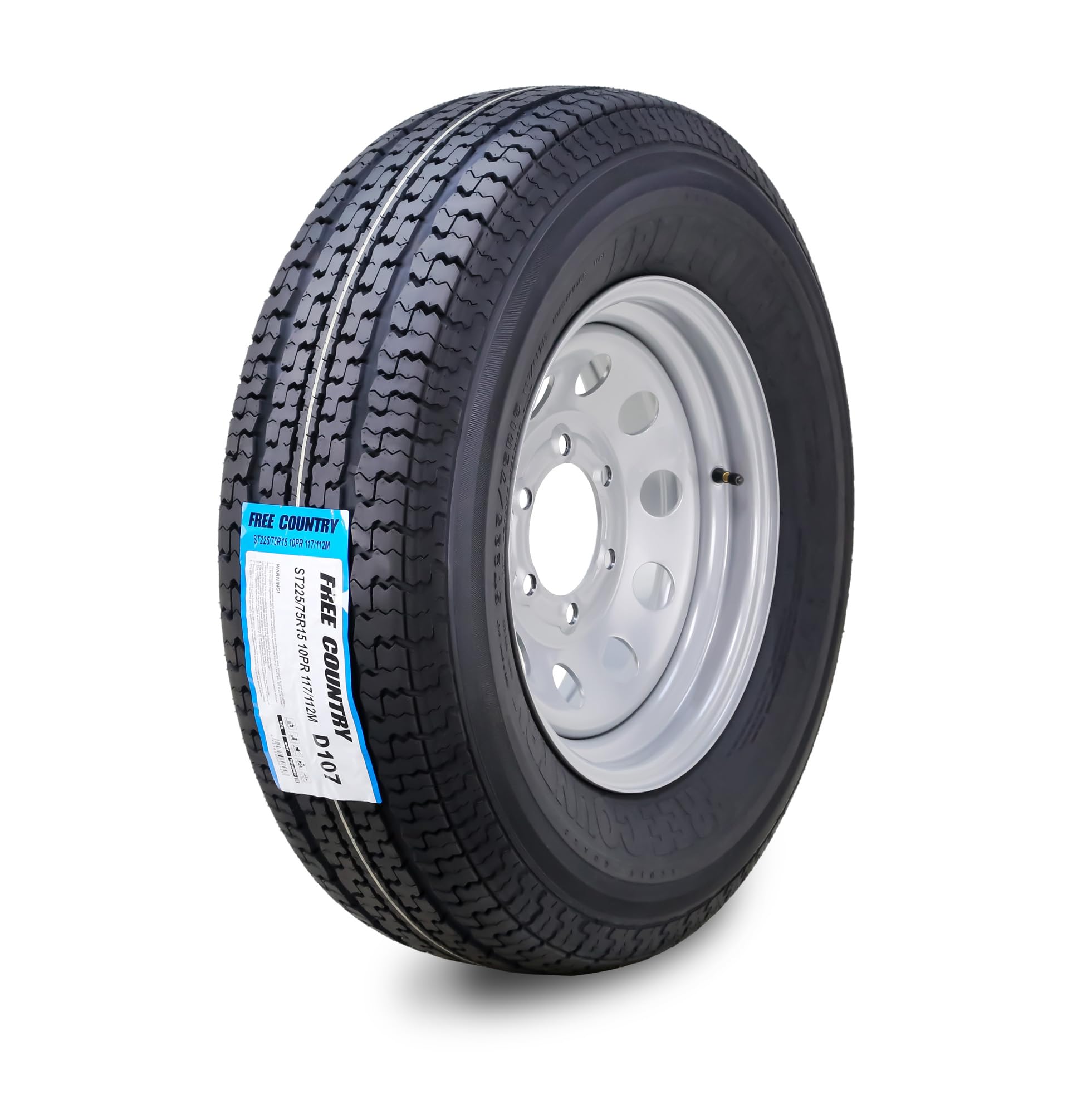 Free Country Trailer Tire Wheel Assembly ST225/75R15 10-Ply E 117M 6 Lug on 5.5 '' PCD Silver Mod Rim