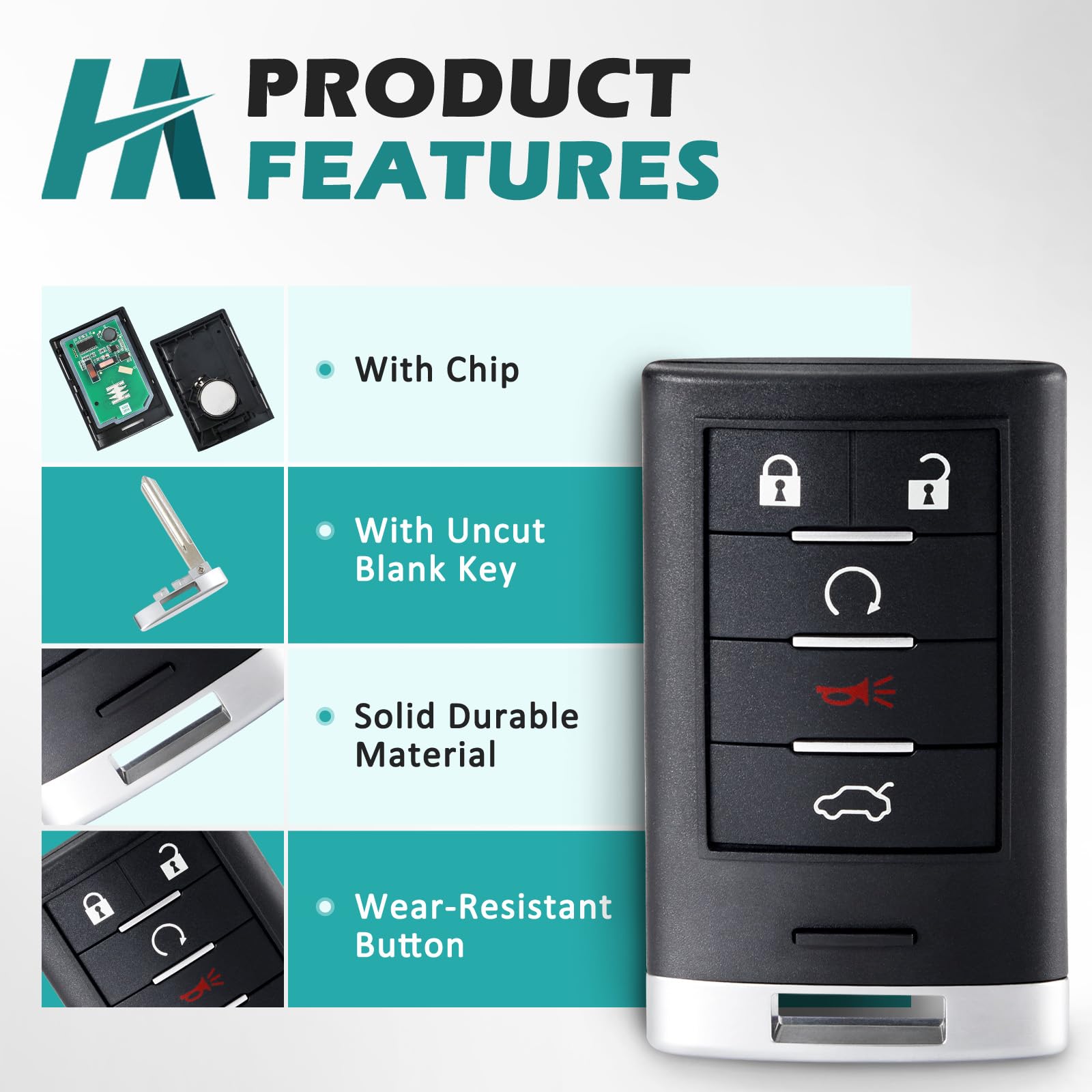Helloauto Key Fob Replacement Fits For 2008-2011 Cadillac Sts, 2008-2014 Cadillac Cts, Keyless Entry Remote Control Start Proxim