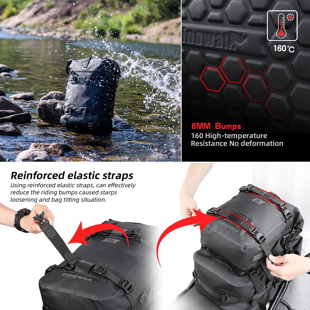 Rhinowalk Motorcycle Tail Bag Motorbike Side Bag 30L Full Waterproof Motor Saddle Pannier Bag Rear Rack Trunk Professional Motor