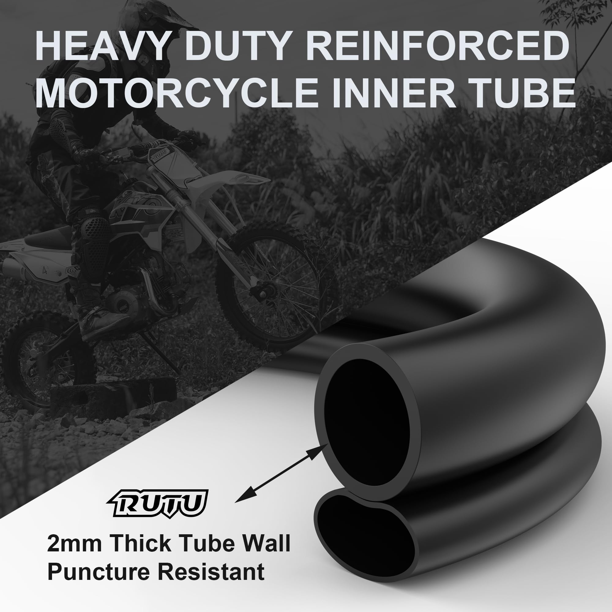 Rutu 70/100-19 2.25/2.50-19 Dirt Bike Inner Tube,Heavy Duty 2 Mm Reinforced Thickness Dirtbike Tubes 19 Inch With Rim Strip Copp